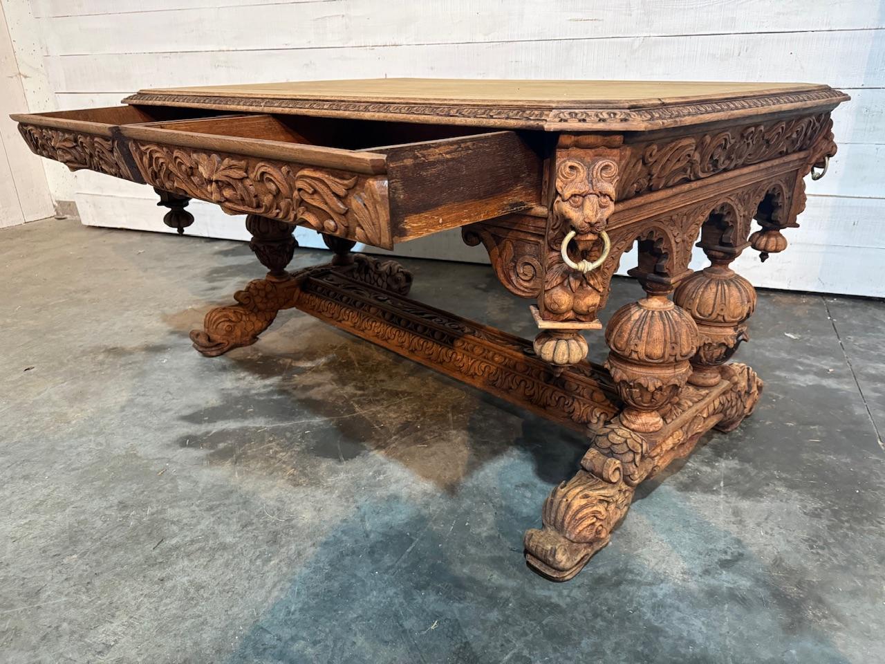 Large Flemish Oak Dolphin Centre Table For Sale 6