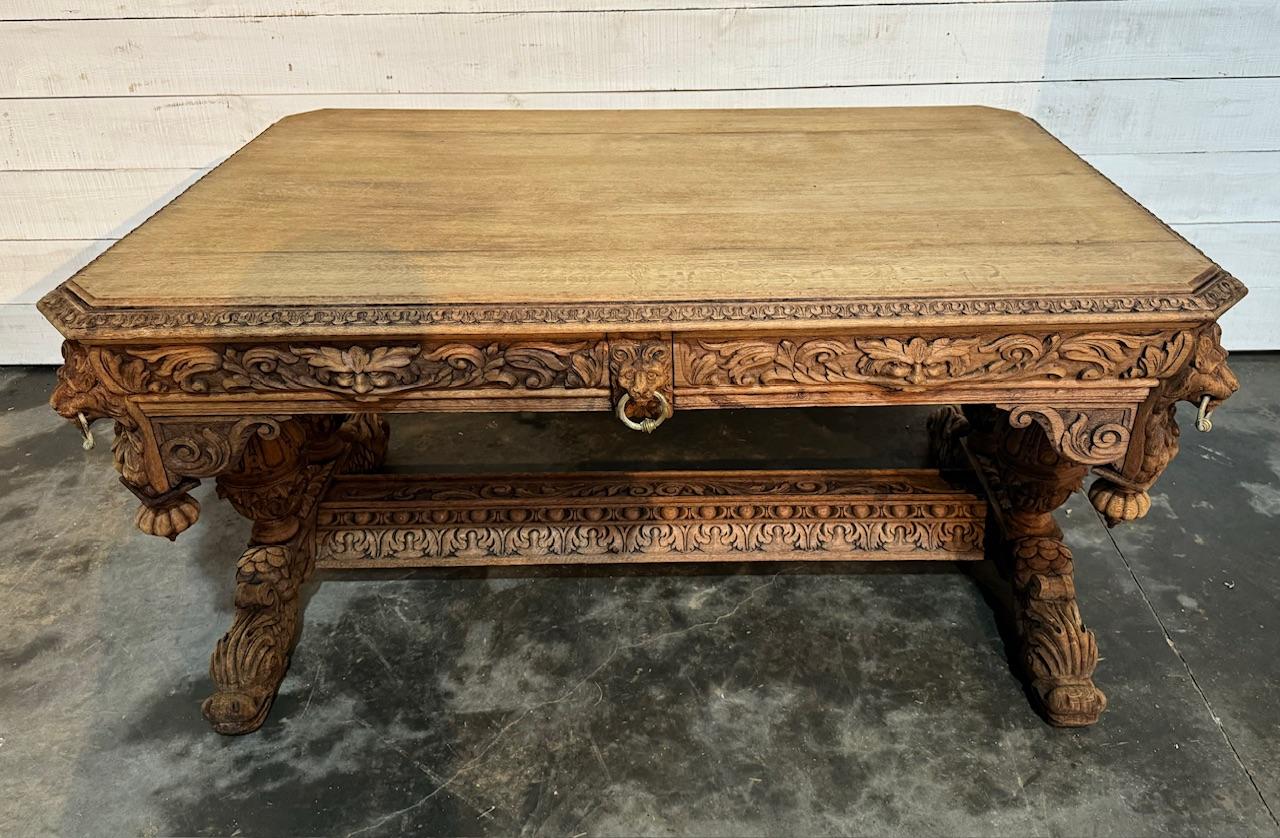 French Large Flemish Oak Dolphin Centre Table For Sale