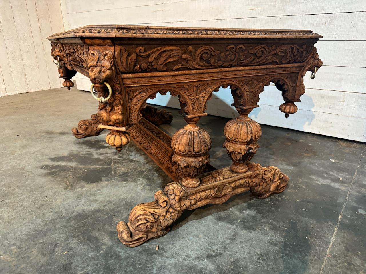 19th Century Large Flemish Oak Dolphin Centre Table For Sale