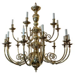 Large Flemish Style Brass Chandelier