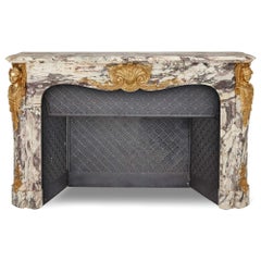 Large Fleur de Pêche Marble and Ormolu Antique Fireplace
