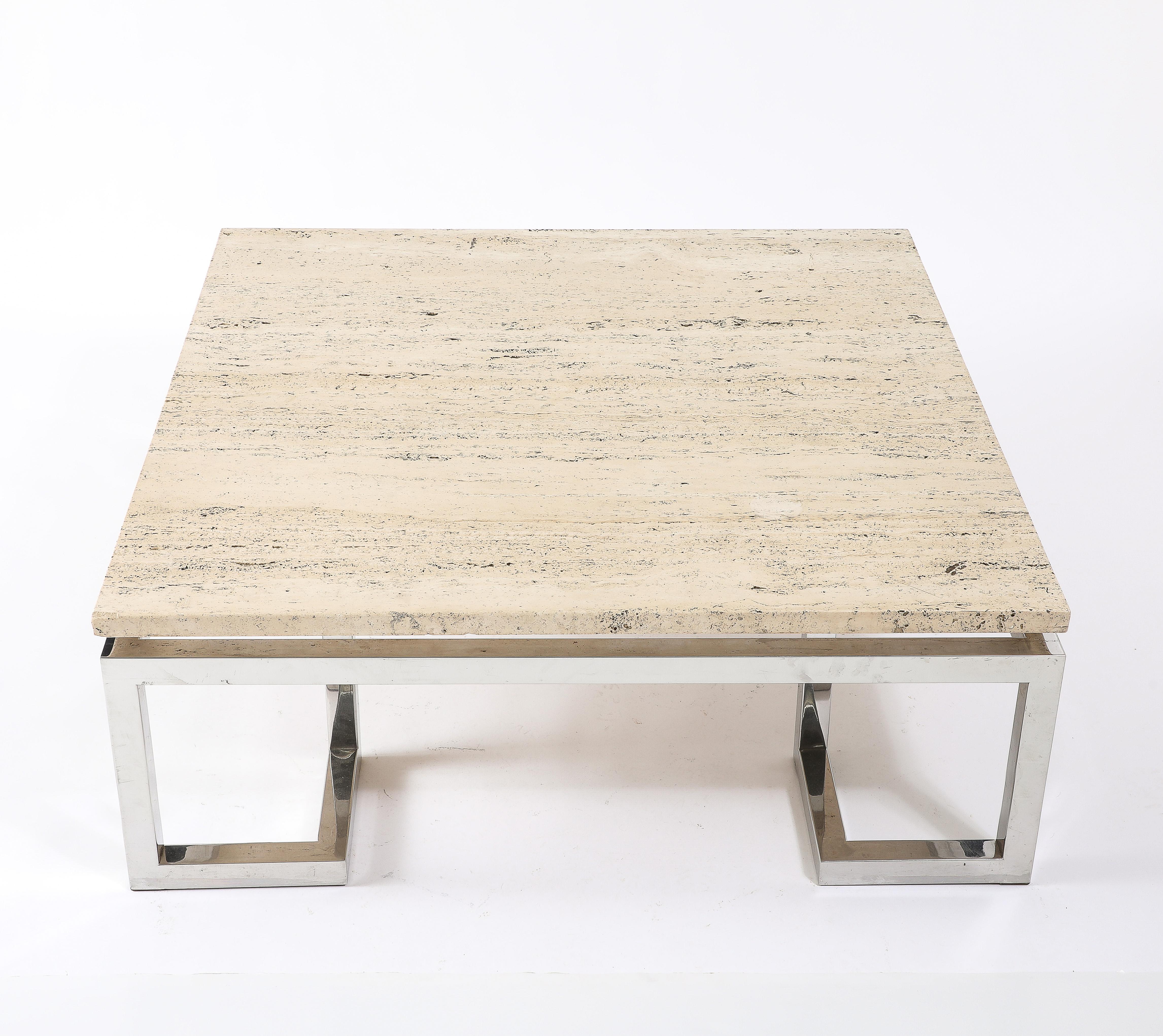 Large Floating Travertine Coffee Table, France 1960's For Sale 7