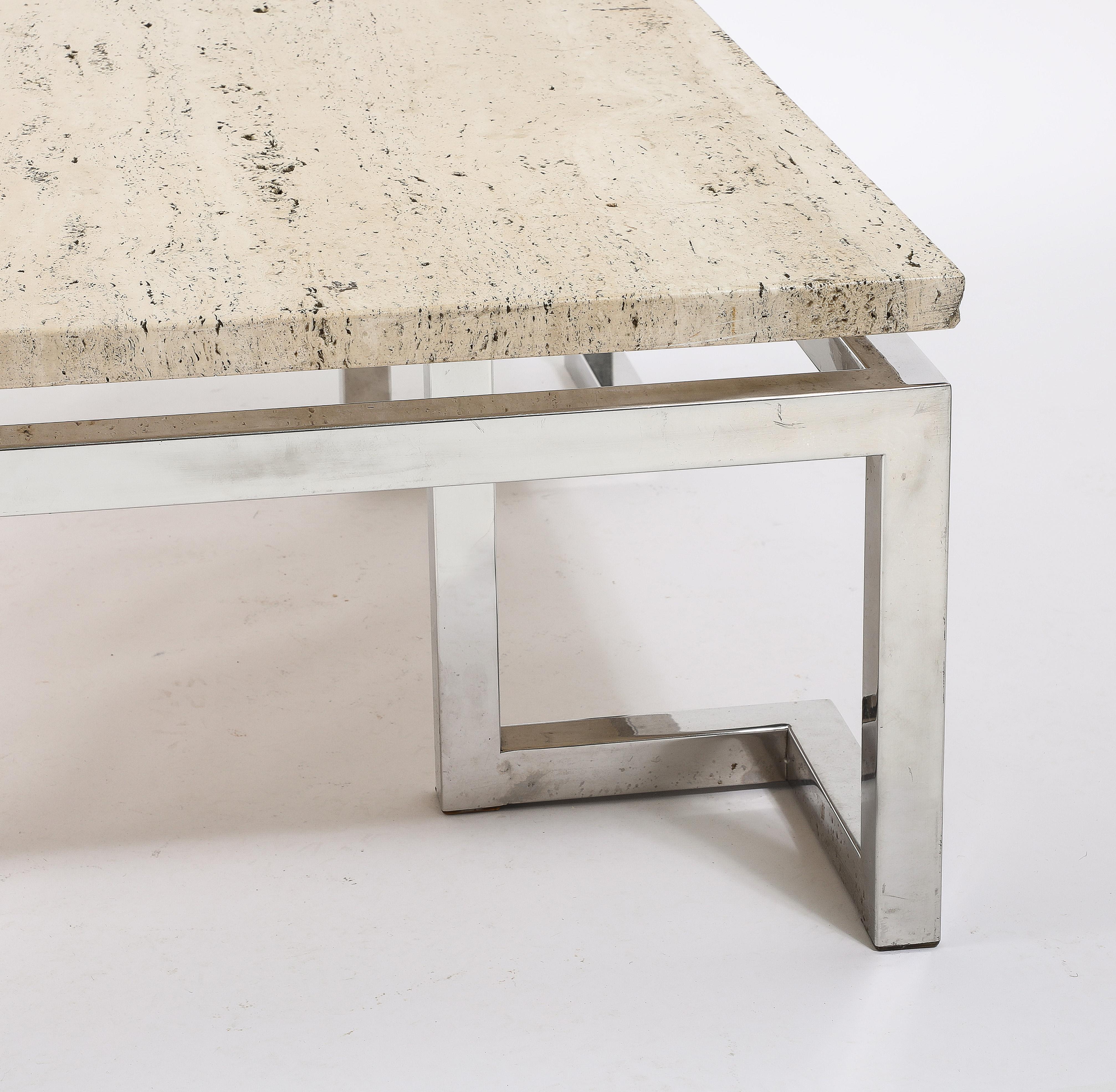 Large Floating Travertine Coffee Table, France 1960's For Sale 1