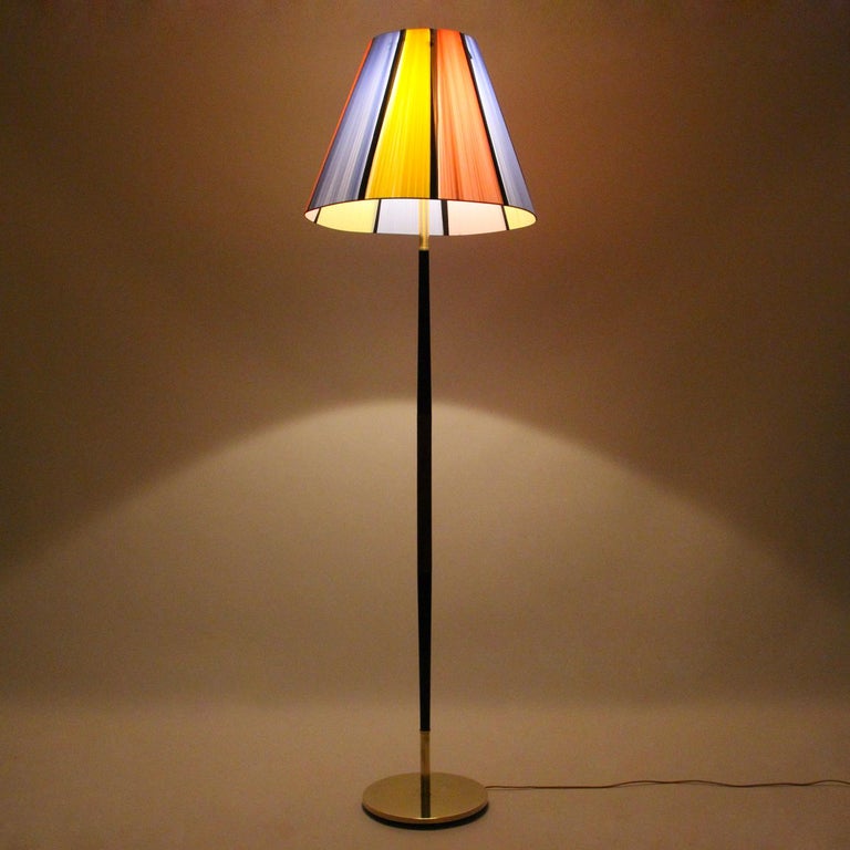 Large Floor Lamp 1950s Brass and Teak Floor Lamp, Vintage Floor Light