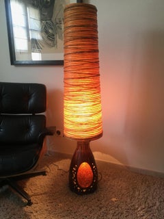 Large Floor Lamp Accolay Ceramic Workshops and Lampshade in Rope and Resin 1960s