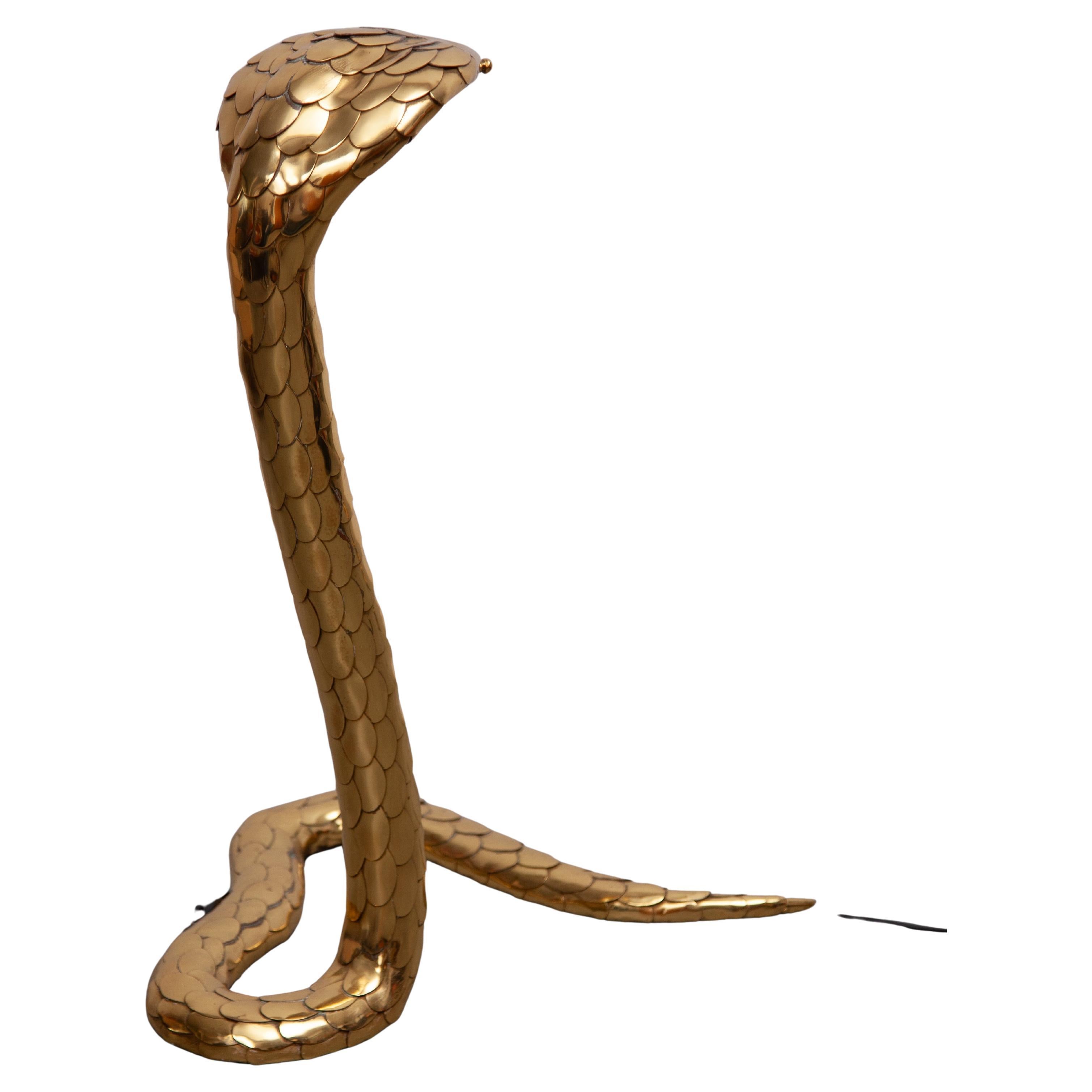 Fait main Grand lampadaire, sculpture de cobra signée par Alain Chevret, 1985, France en vente