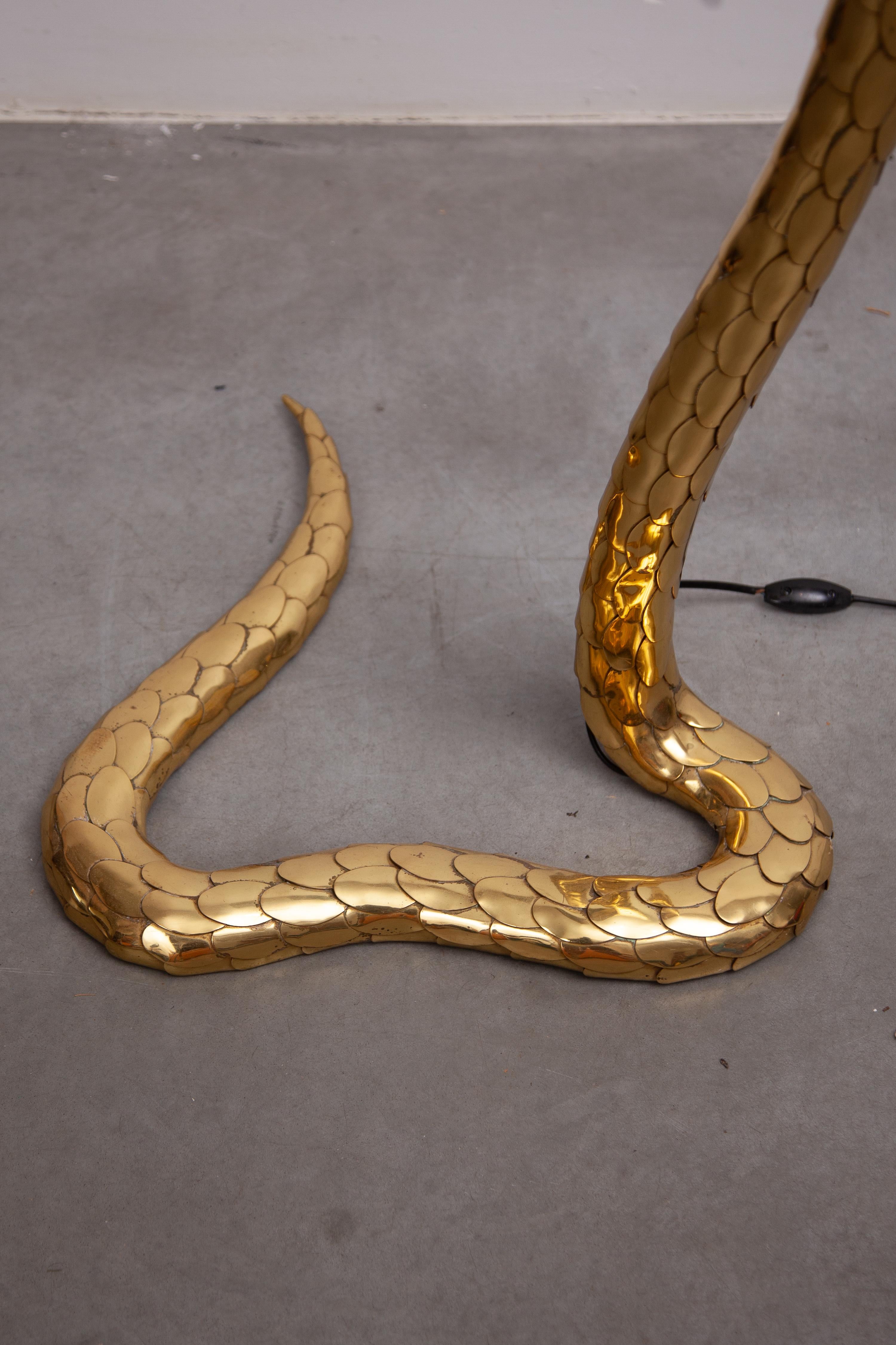 Grand lampadaire, sculpture de cobra signée par Alain Chevret, 1985, France en vente 1