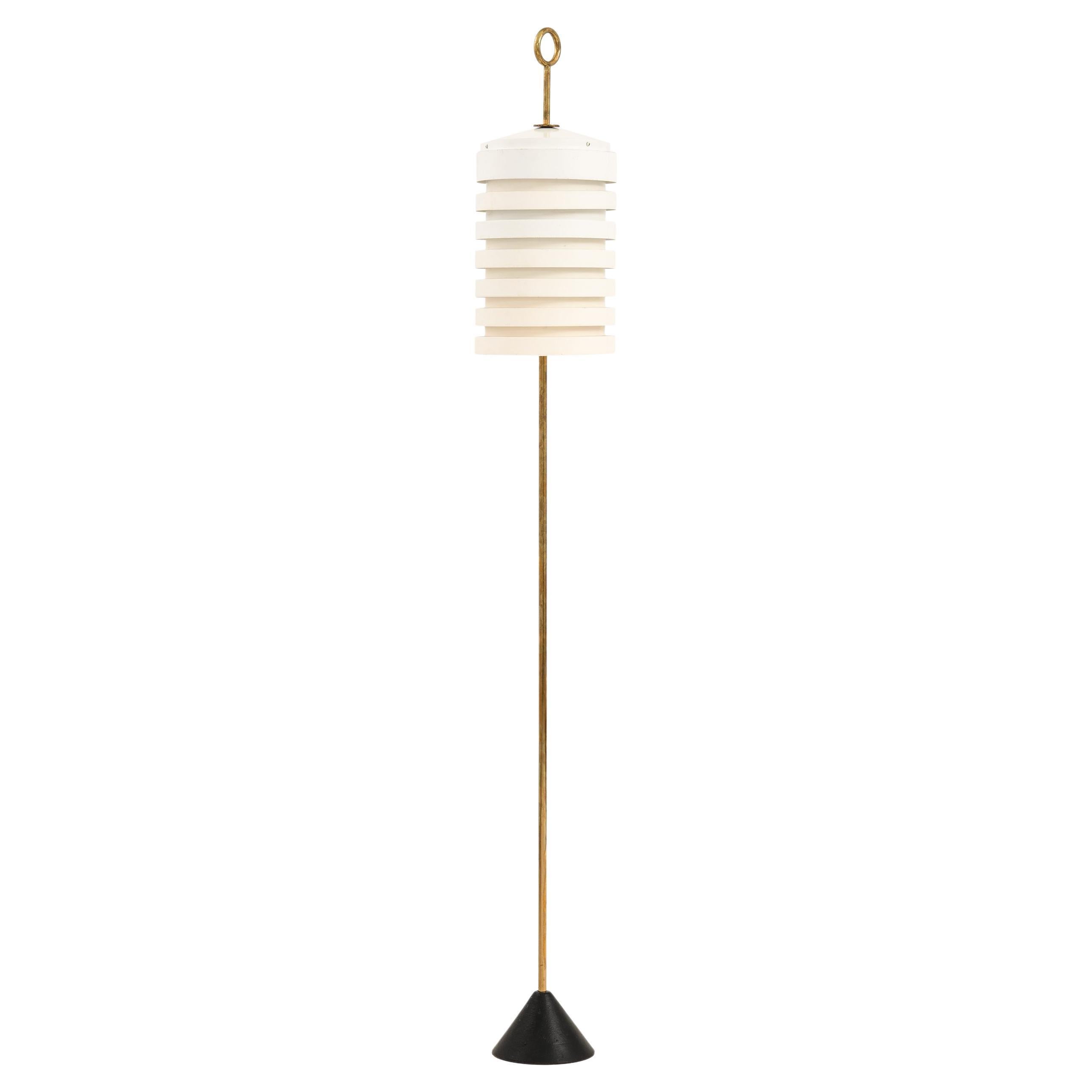Large Floor Lamp in Brass, Black and White Metal by Hans-Agne Jakobsson, 1950's For Sale