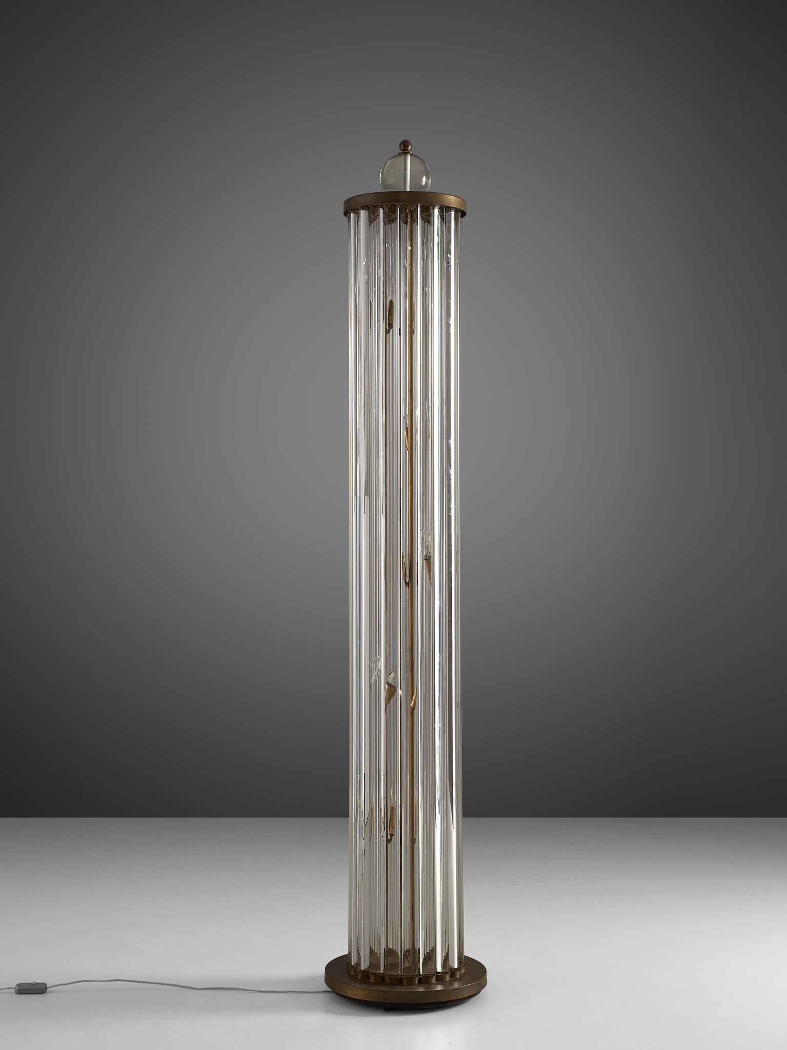 Late 20th Century Large Floor Lamp in Glass and Brass