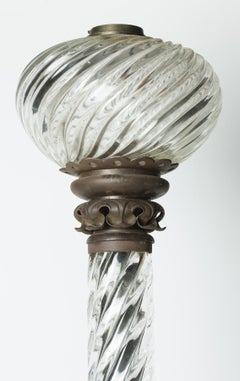 Large Floor Lamp in Solid Crystal and Wrought Iron, Working on Oil