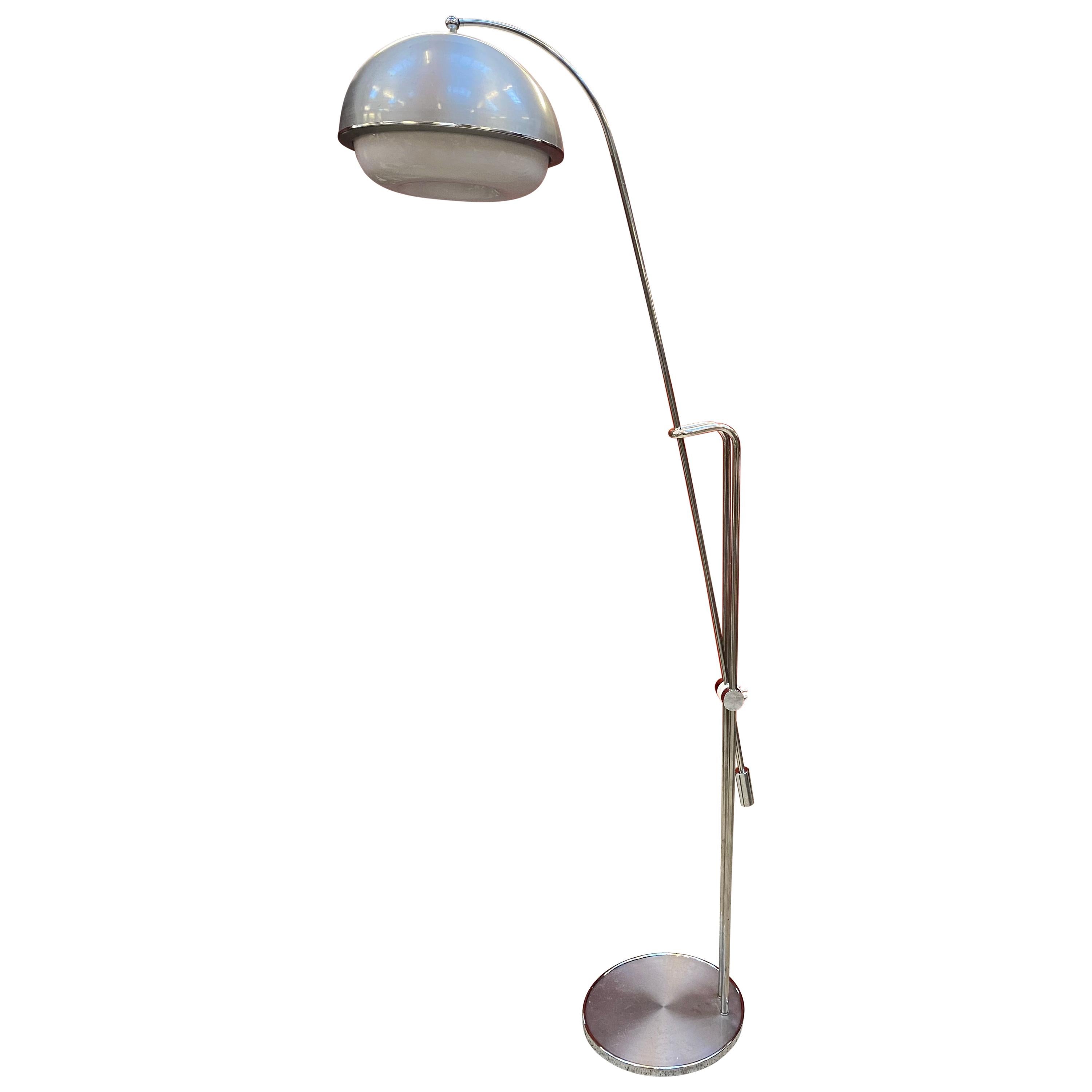 Large Floor Lamp in Varnished and Perpex Metal, circa 1970, Tilt and Height Adju For Sale