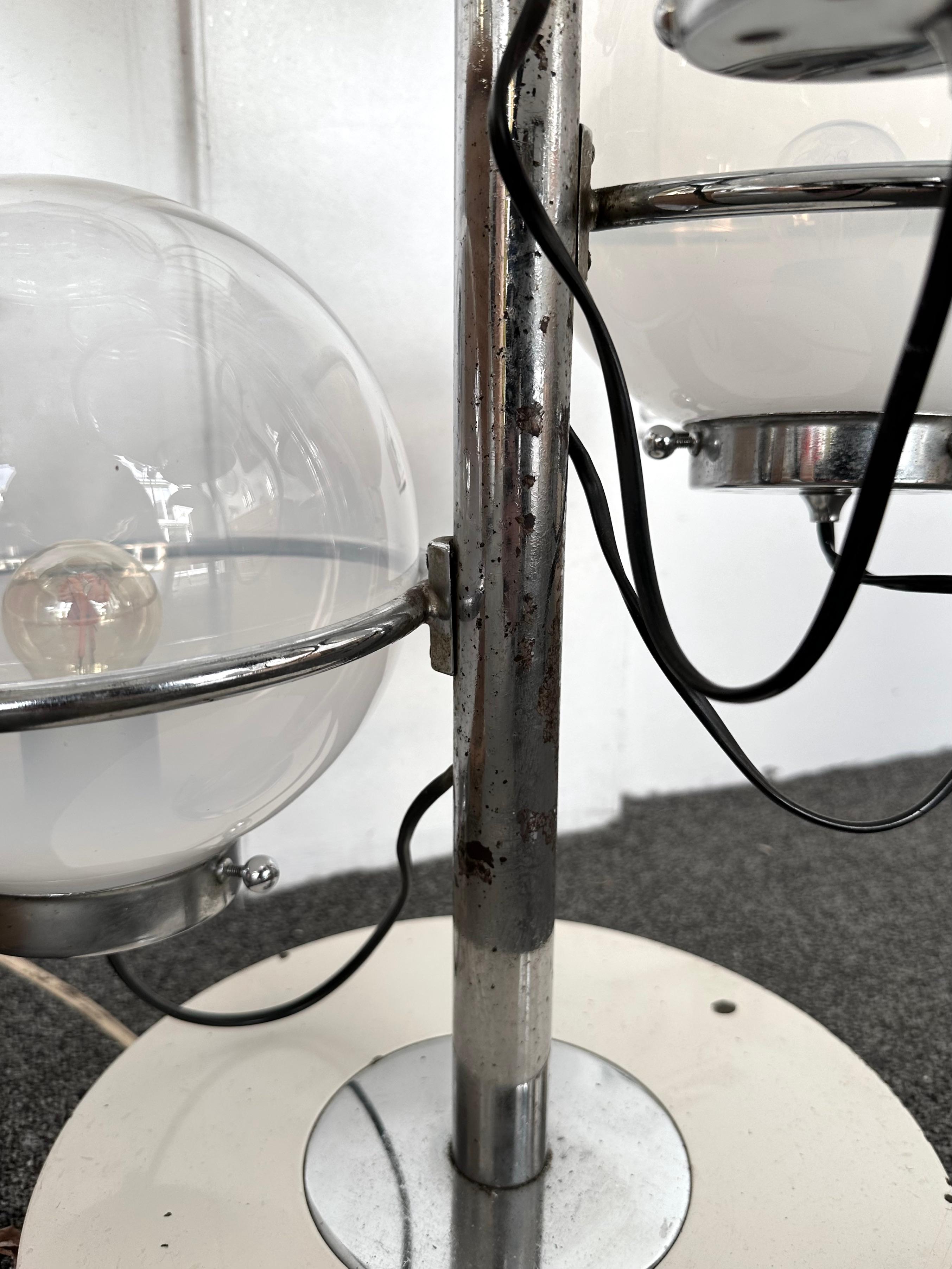 Large Floor Lamp Metal and White Smoke Glass Globe by Candle, Italy, 1970s For Sale 4