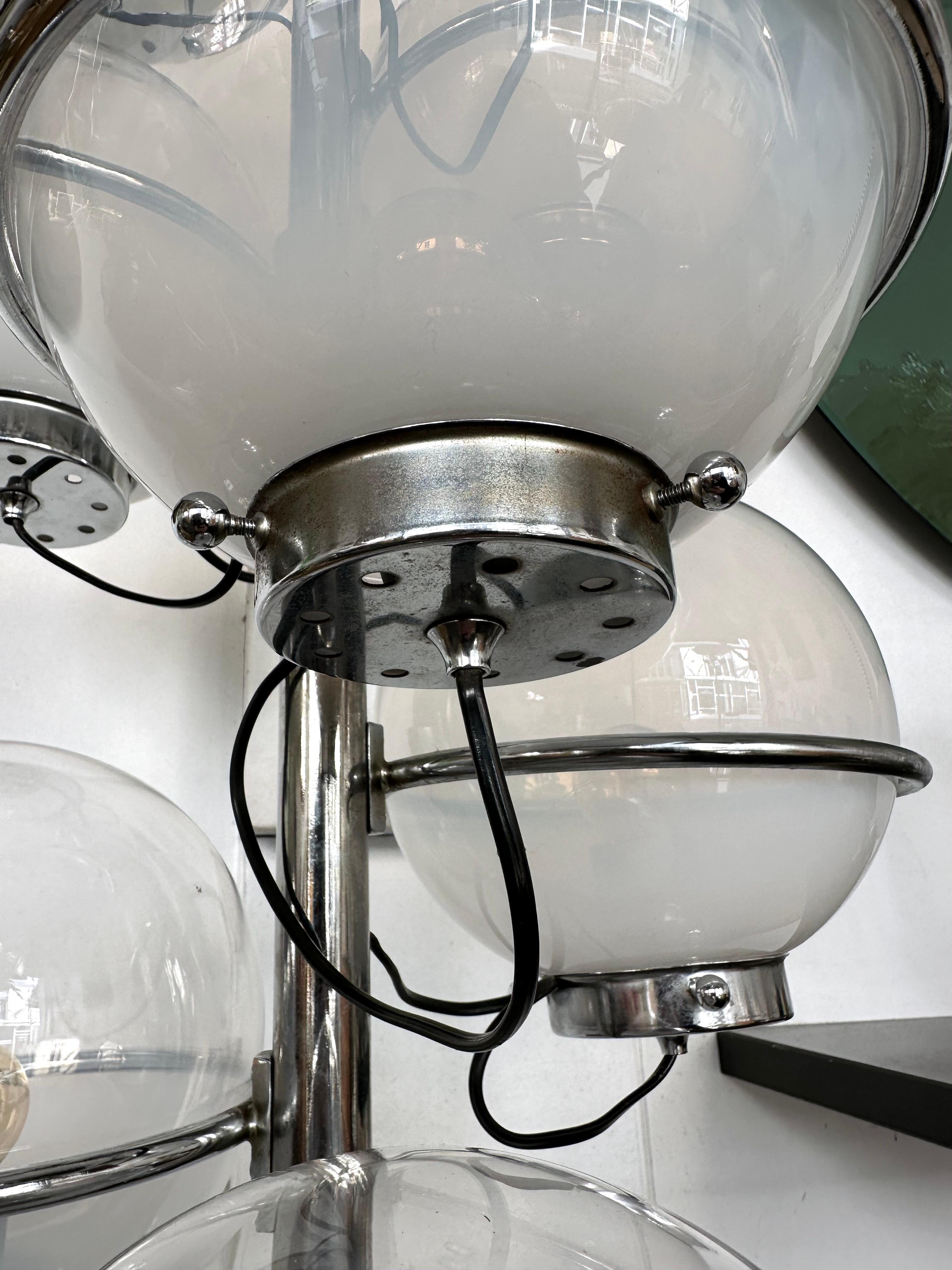Large Floor Lamp Metal and White Smoke Glass Globe by Candle, Italy, 1970s For Sale 5