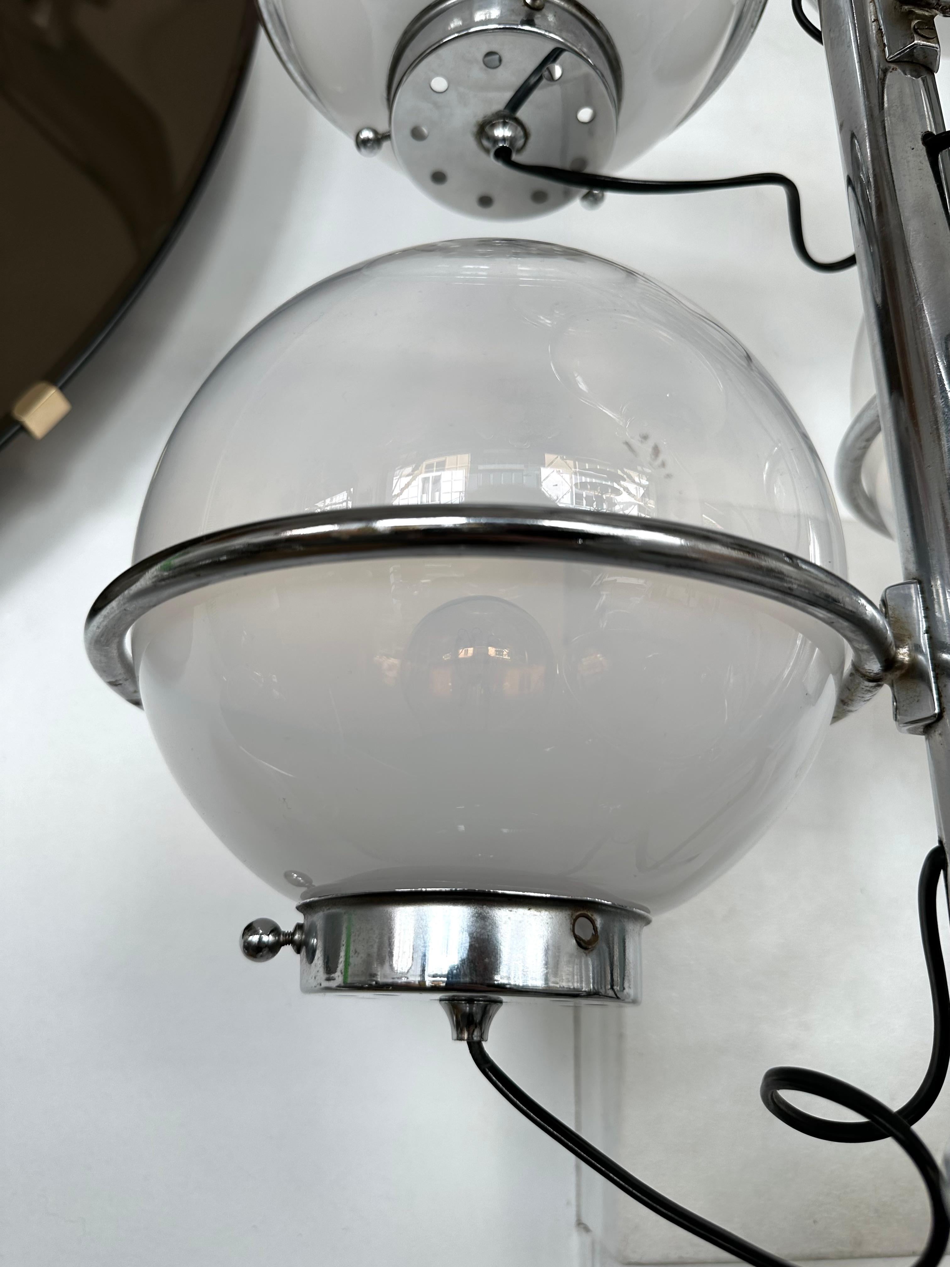 Large Floor Lamp Metal and White Smoke Glass Globe by Candle, Italy, 1970s For Sale 6