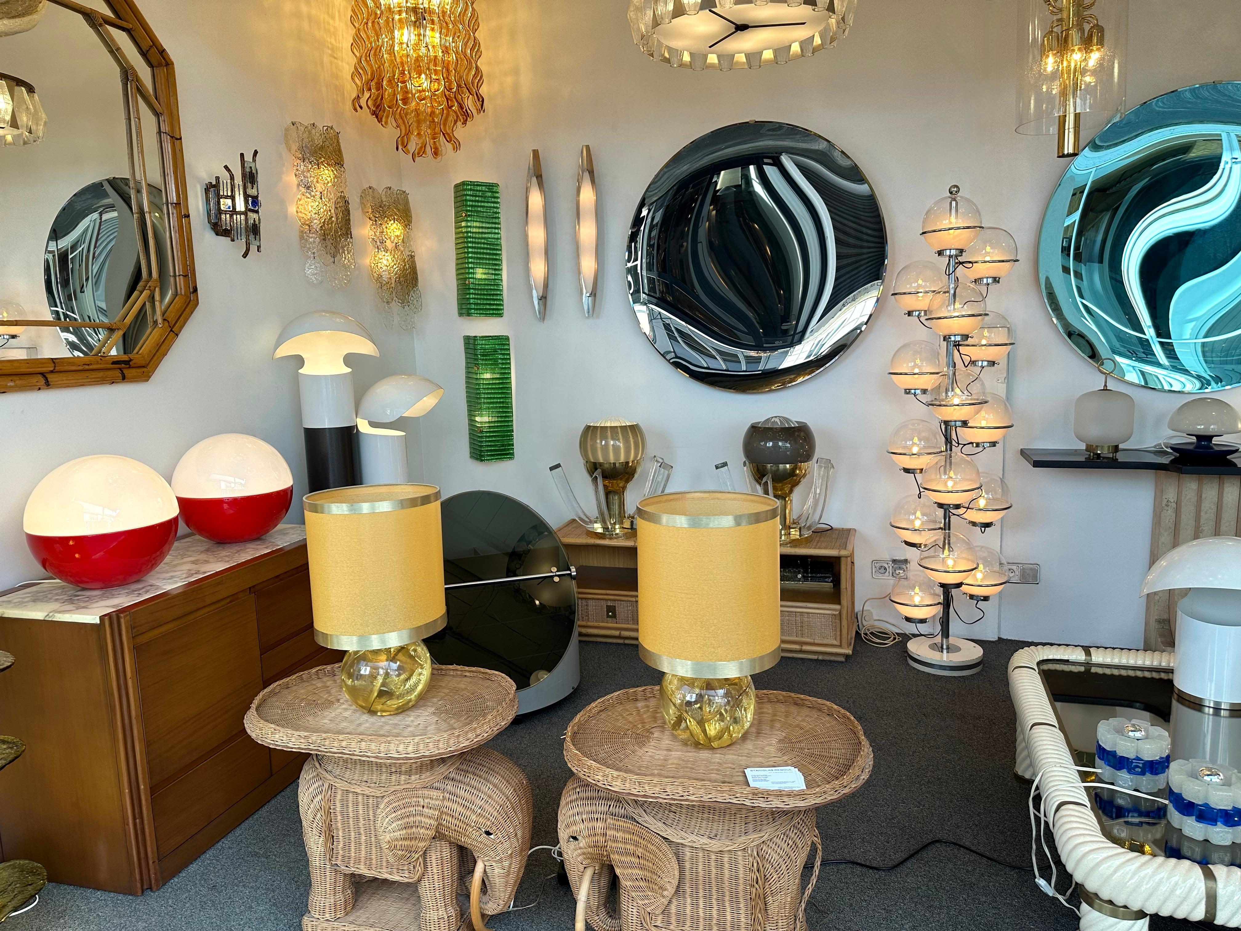 Mid-Century Modern Large Floor Lamp Metal and White Smoke Glass Globe by Candle, Italy, 1970s For Sale