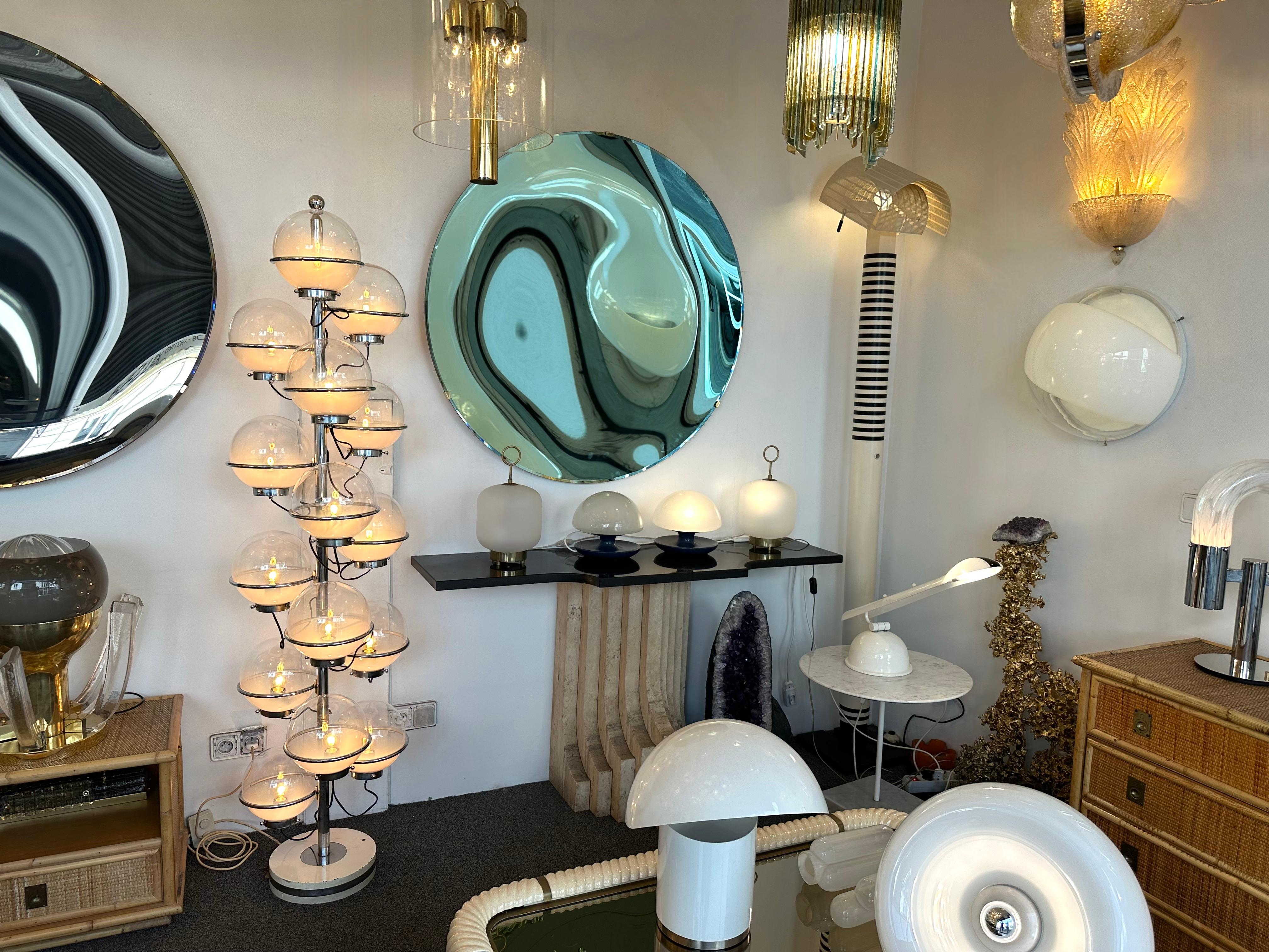 Large Floor Lamp Metal and White Smoke Glass Globe by Candle, Italy, 1970s In Good Condition For Sale In SAINT-OUEN, FR