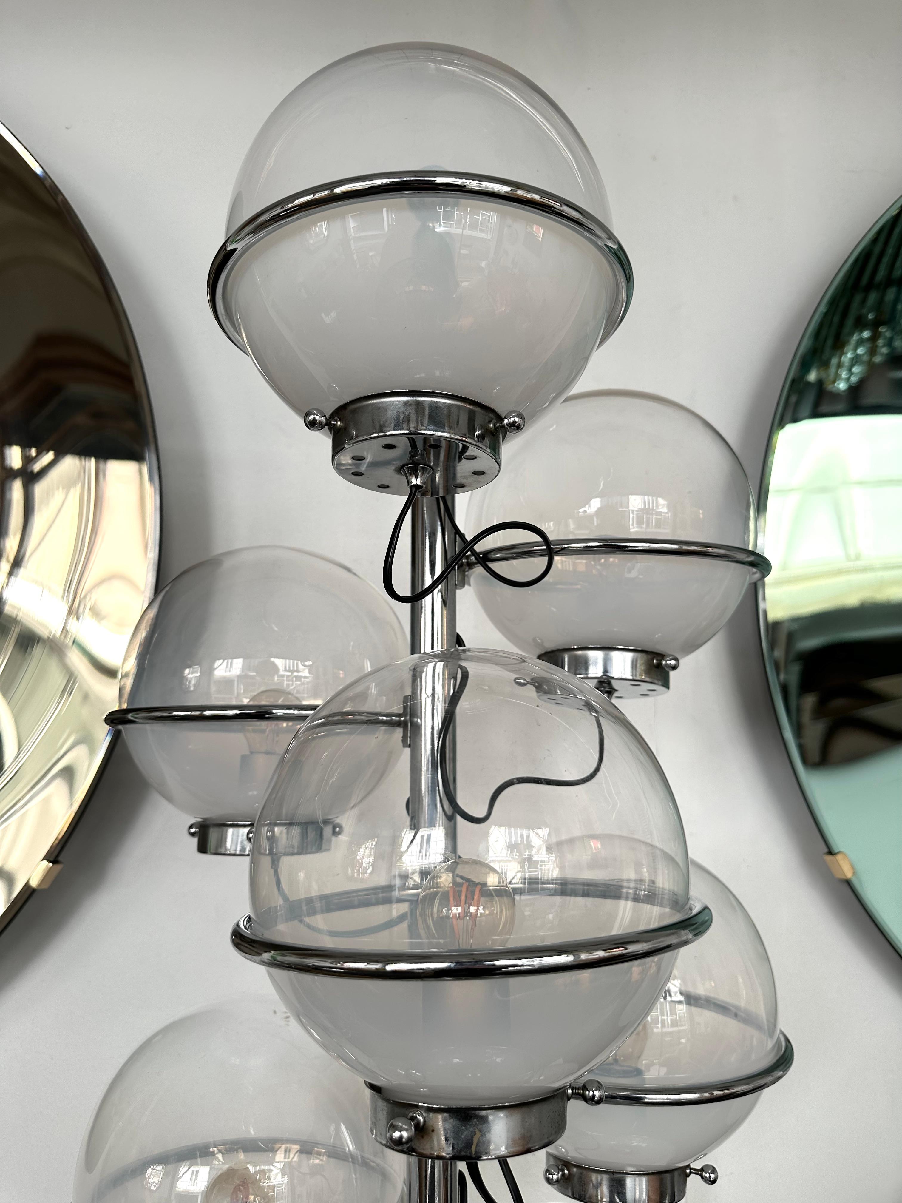 Large Floor Lamp Metal and White Smoke Glass Globe by Candle, Italy, 1970s For Sale 1
