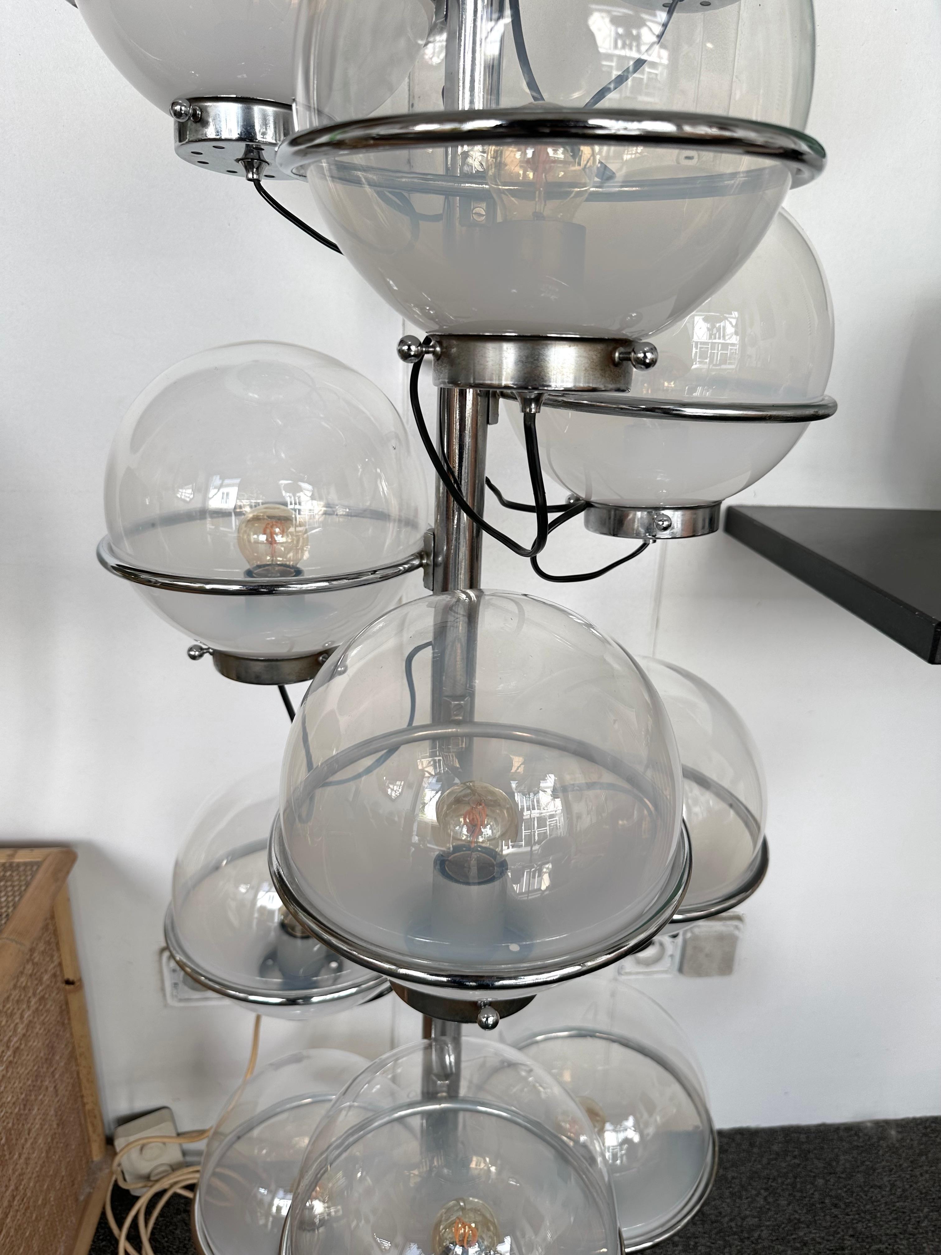 Large Floor Lamp Metal and White Smoke Glass Globe by Candle, Italy, 1970s For Sale 2