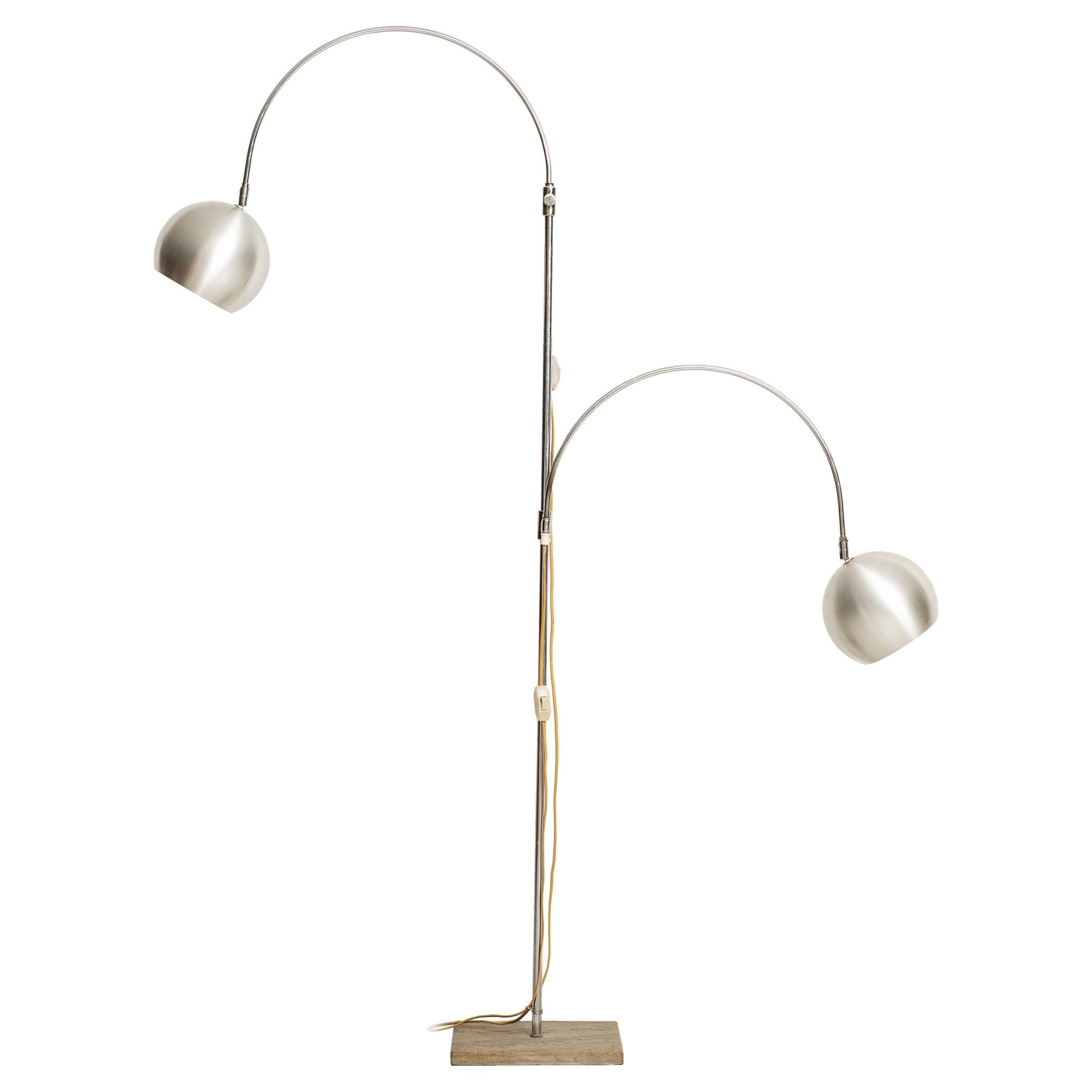Large Floor Lamp with 2 Flexible Arms Produced in Italy
