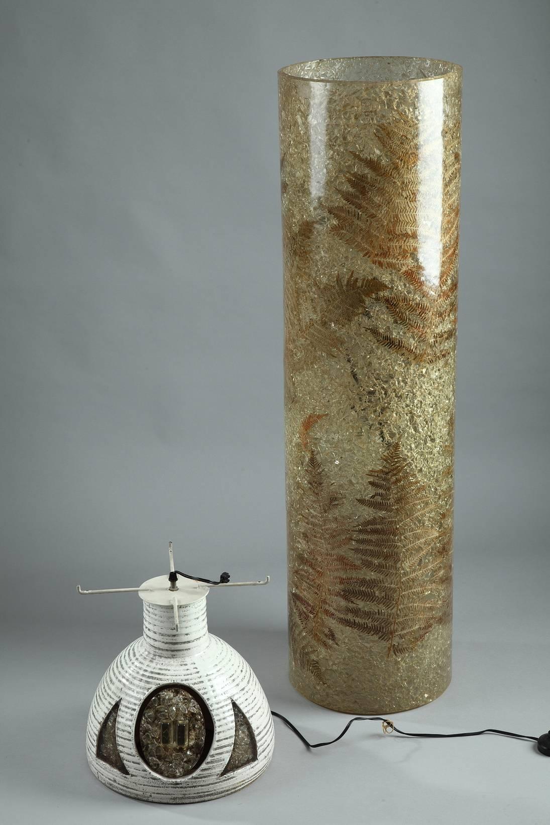 Français Grand lampadaire avec pied en céramique par Ateliers Accolay