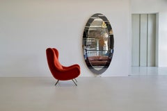 Grand miroir au sol avec console en verre par CRISTAL ART, Turin, c1956