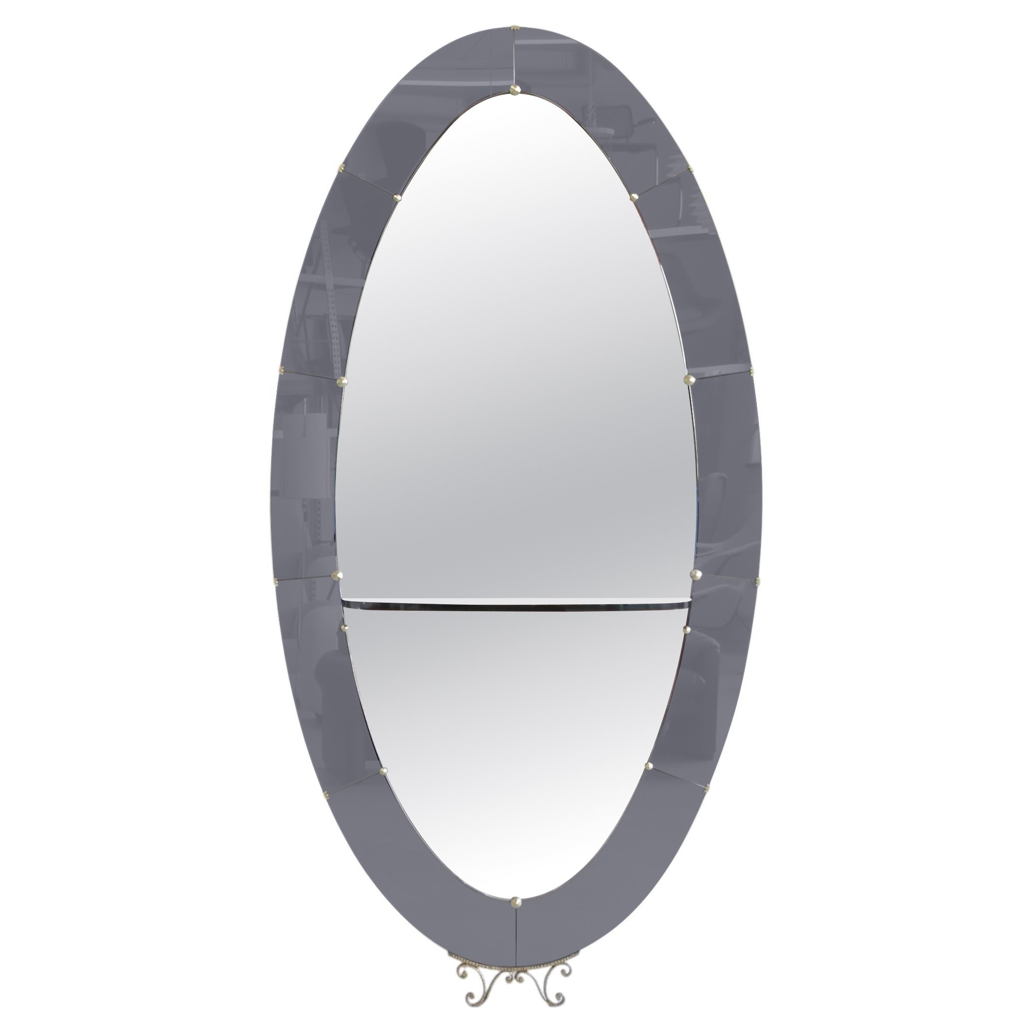 Large Floor Mirror with glass Console by CRISTAL ART, Torino, c1956 For Sale