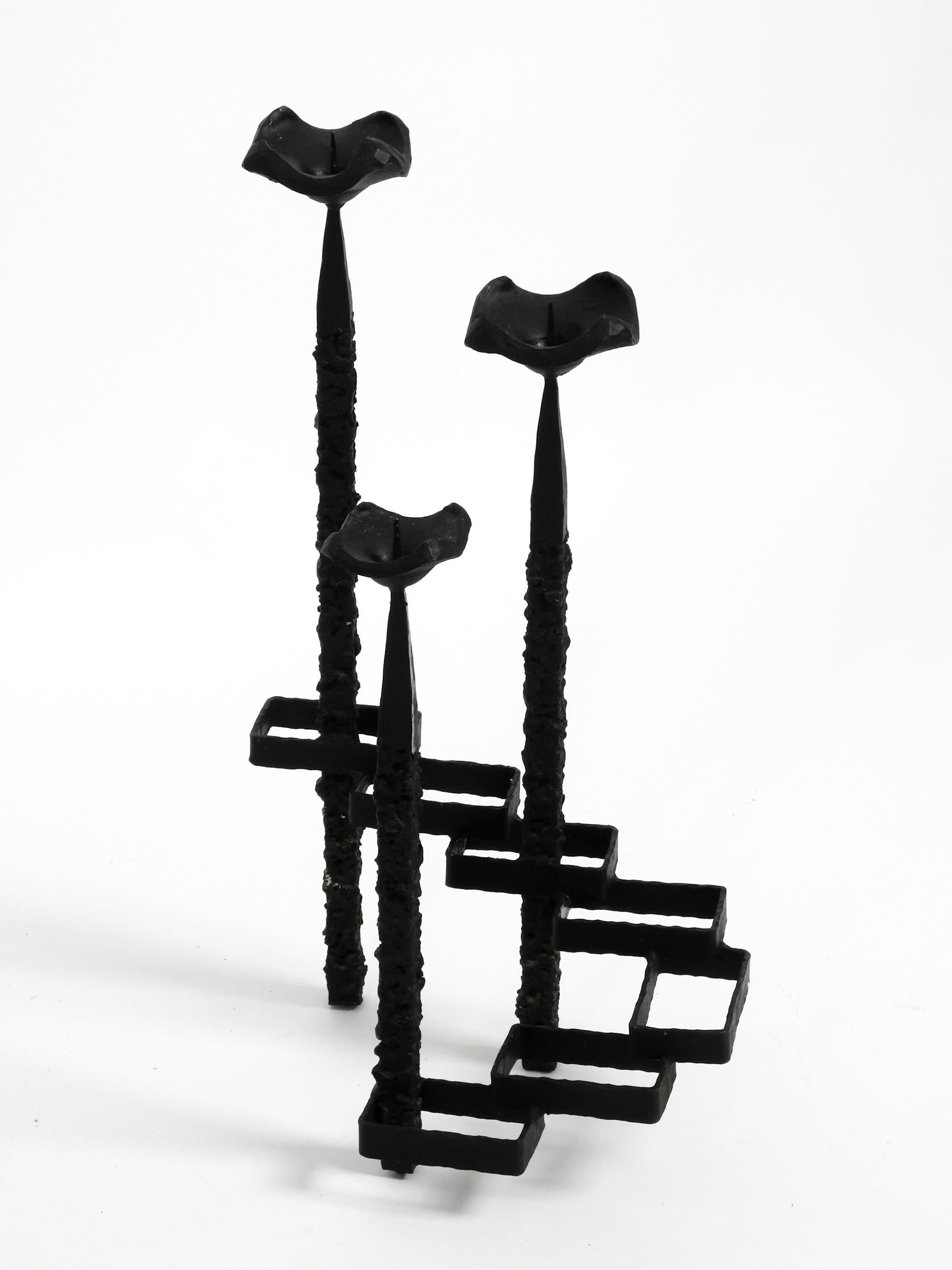 Mid-Century Modern Large Floor or Table Candle Holder Made of Wrought Iron in Brutalist Design  For Sale