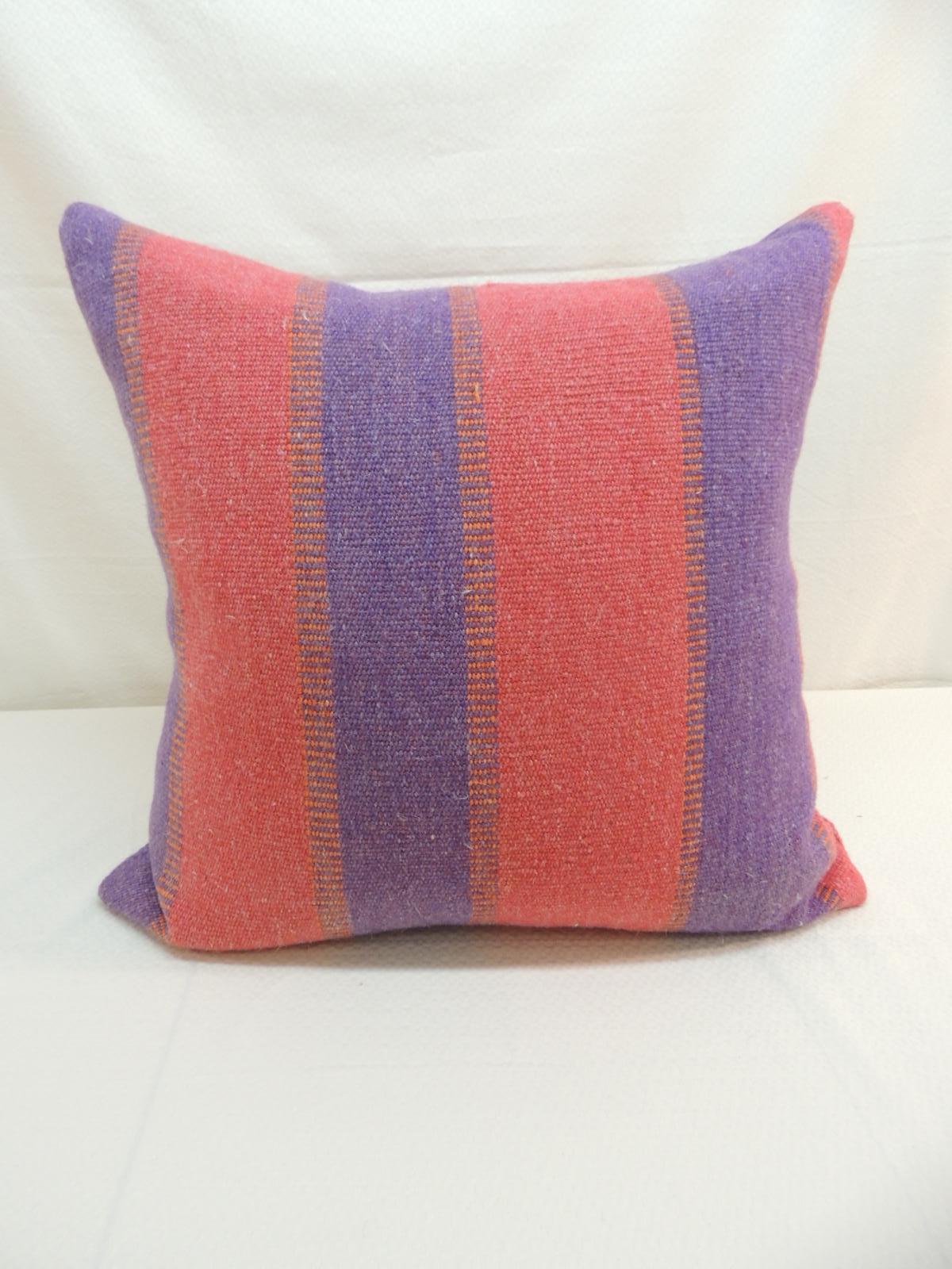 Bohemian Large Wool Argentinian Floor pillow in blue and red Woven Stripes