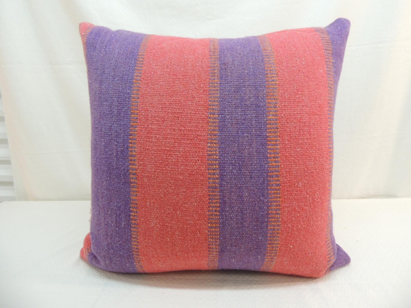 Argentine Large Wool Argentinian Floor pillow in blue and red Woven Stripes