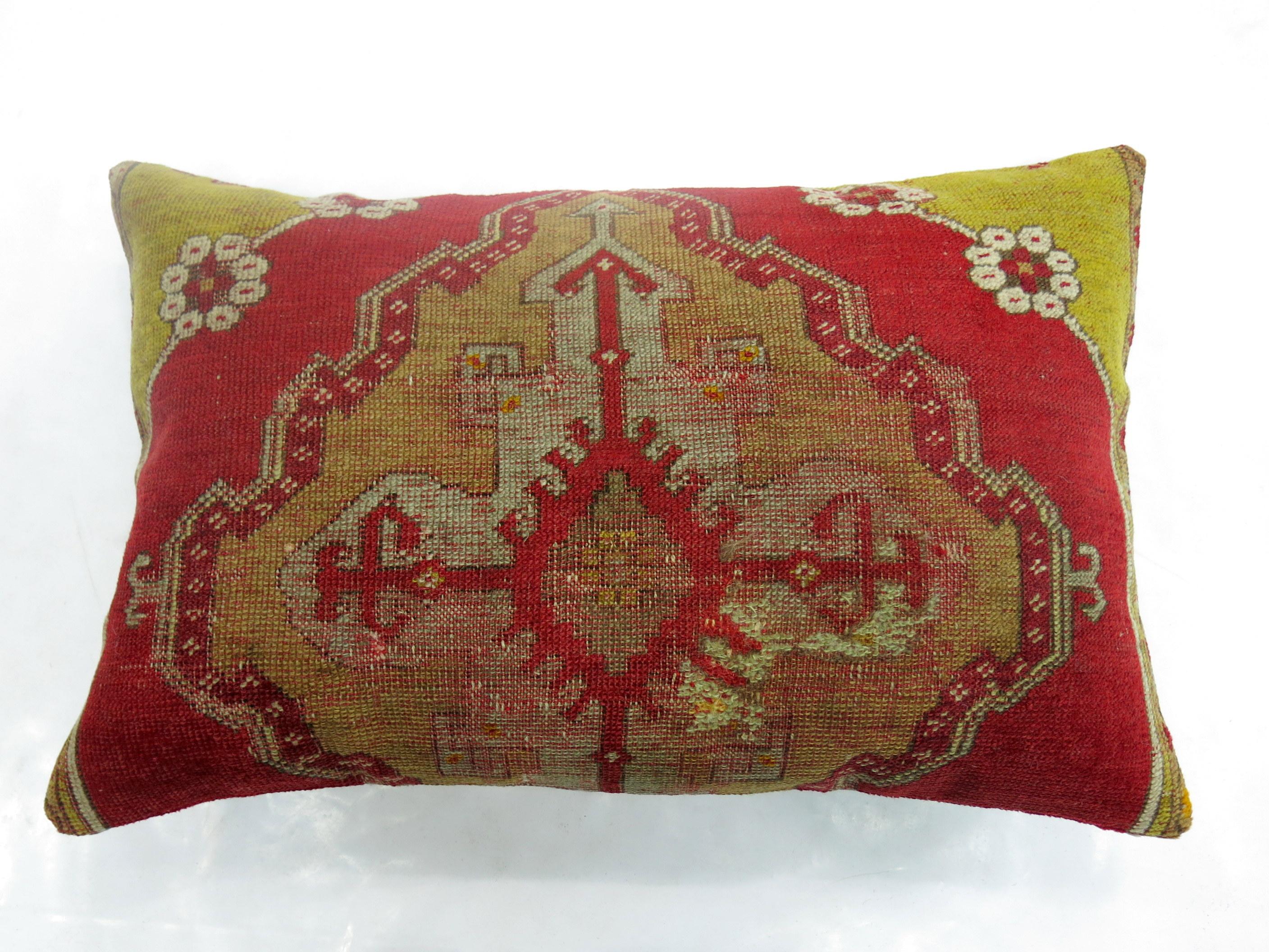 Large Floor Size Red Turkish Rug Pillow In Fair Condition For Sale In New York, NY