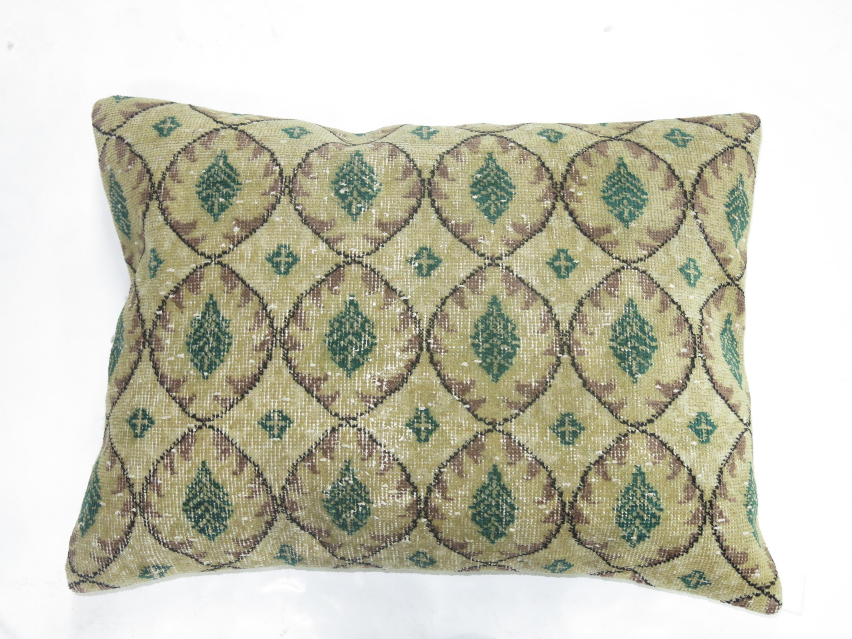Black Forest Large Floor Size Vintage Beige Green Muave Accent Turkish Rug Pillow For Sale