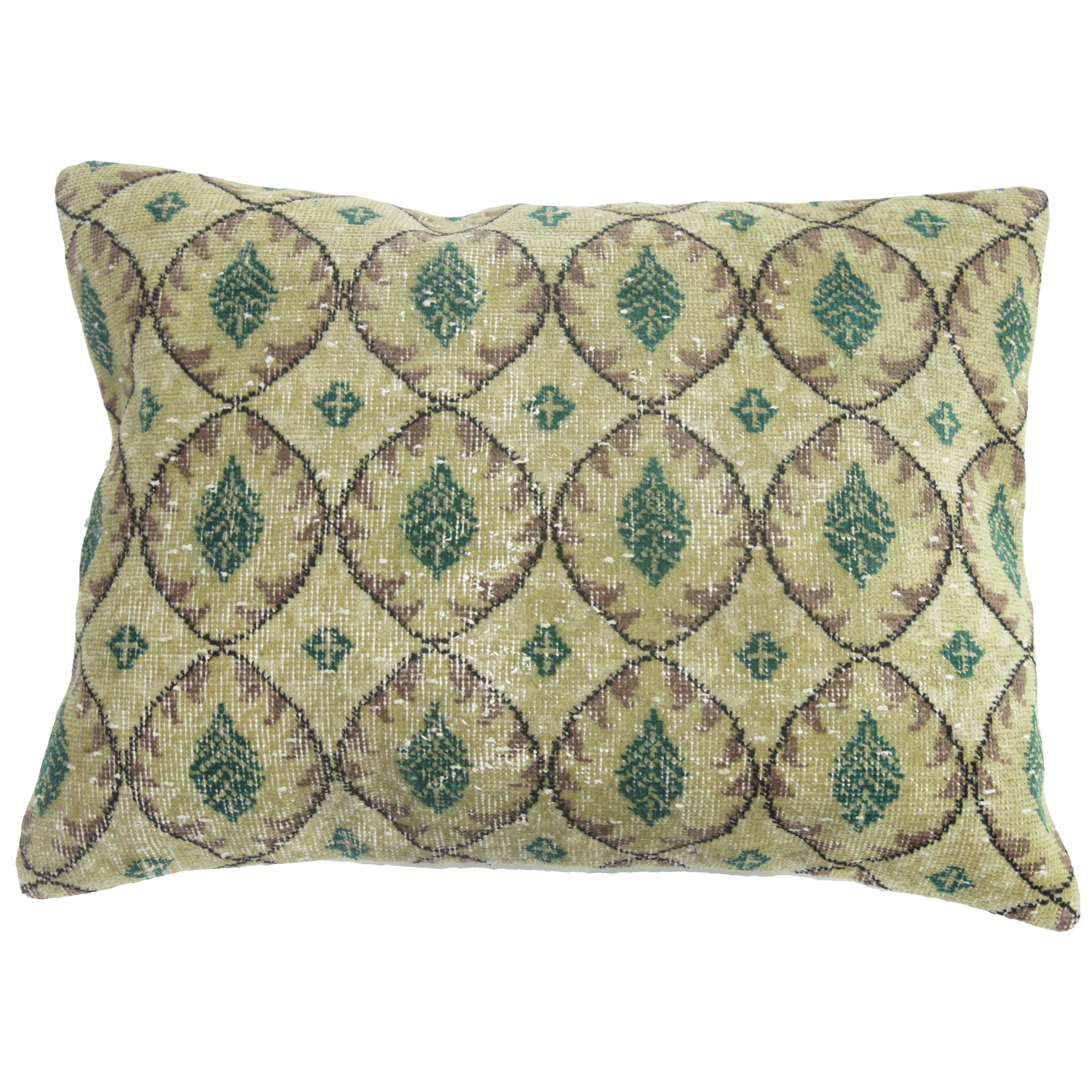 Large Floor Size Vintage Beige Green Muave Accent Turkish Rug Pillow For Sale