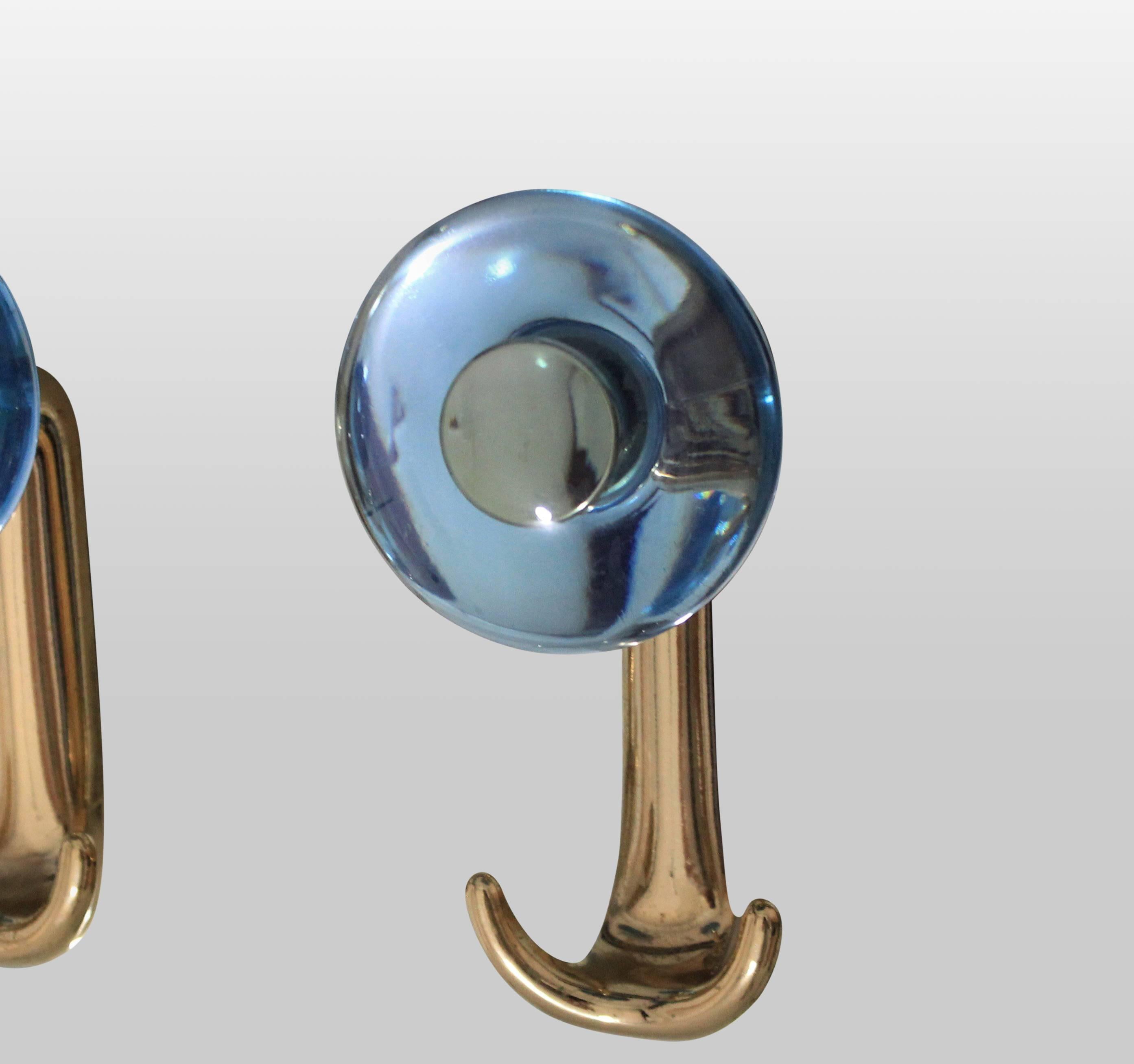 Italian Large Floor Standing Hall Mirror with Coat Hooks in Blue Glass
