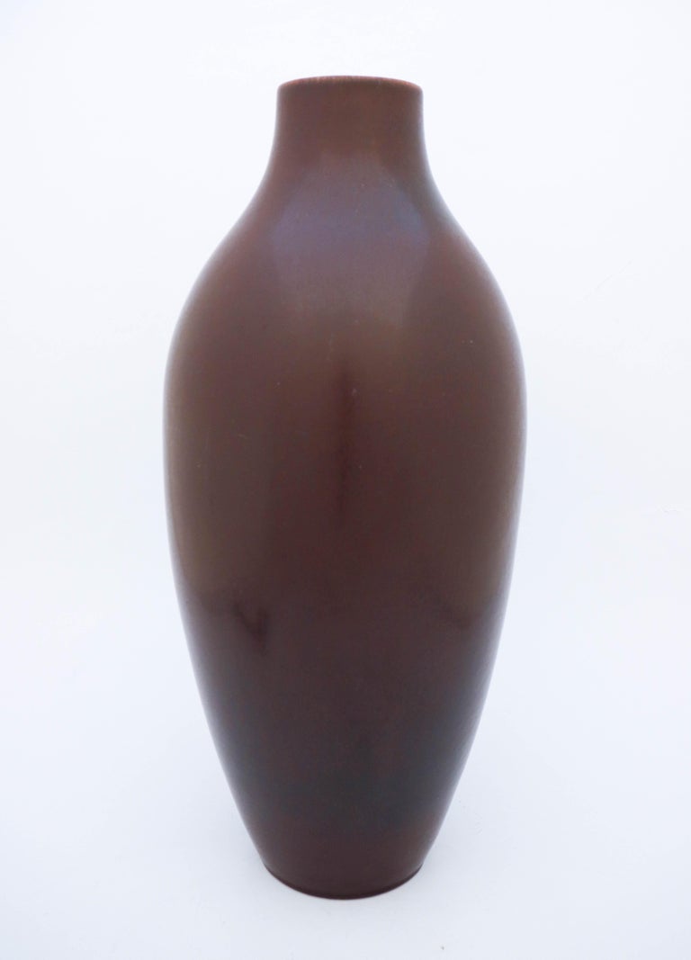 Large Floor Vase, CarlHarry Stålhane, Rörstrand 1950s, Brown Stoneware