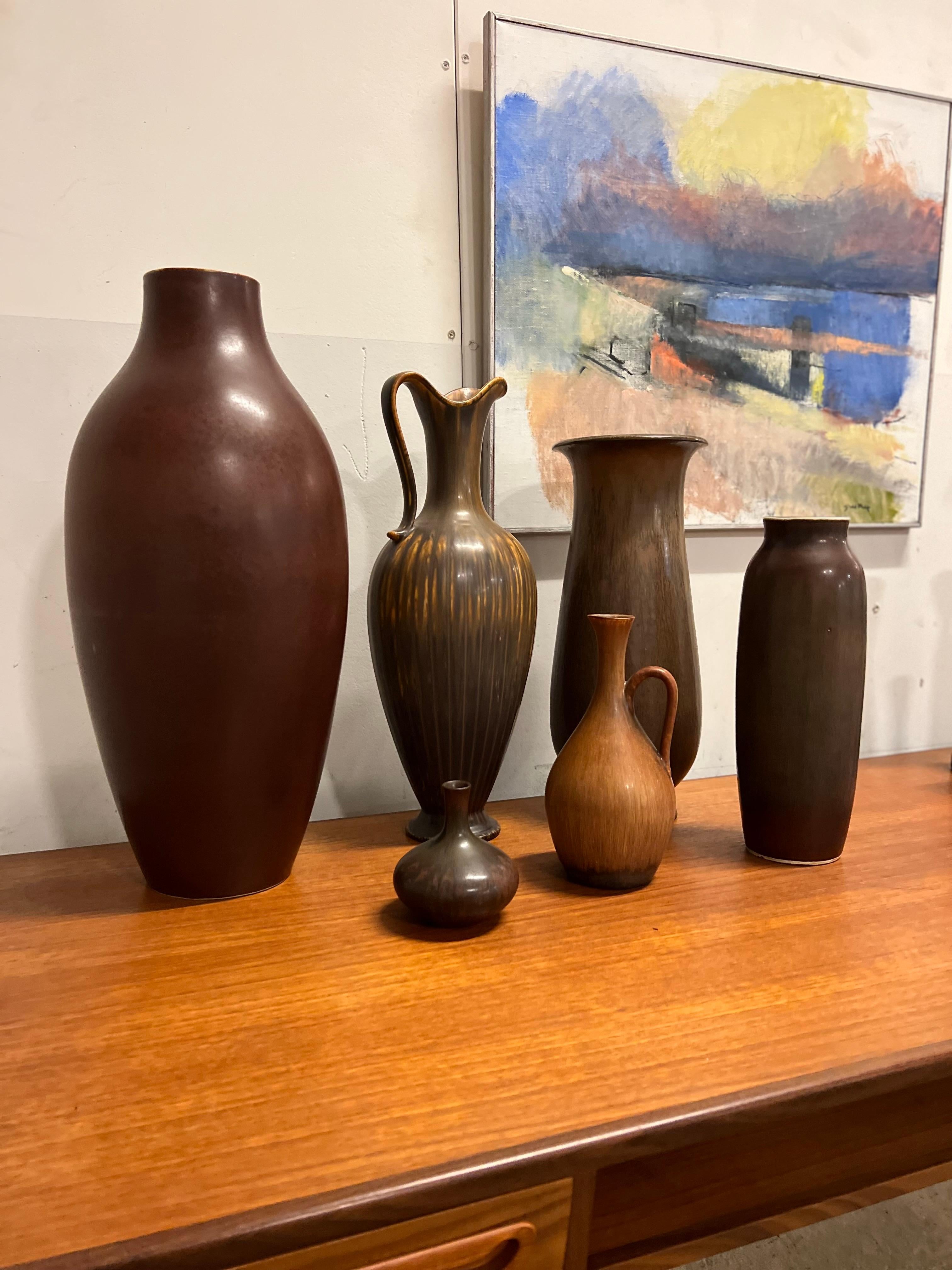 Large Floor Vase, Carl-Harry Stålhane, Rörstrand 1950s, Brown Stoneware In Good Condition In Stockholm, SE