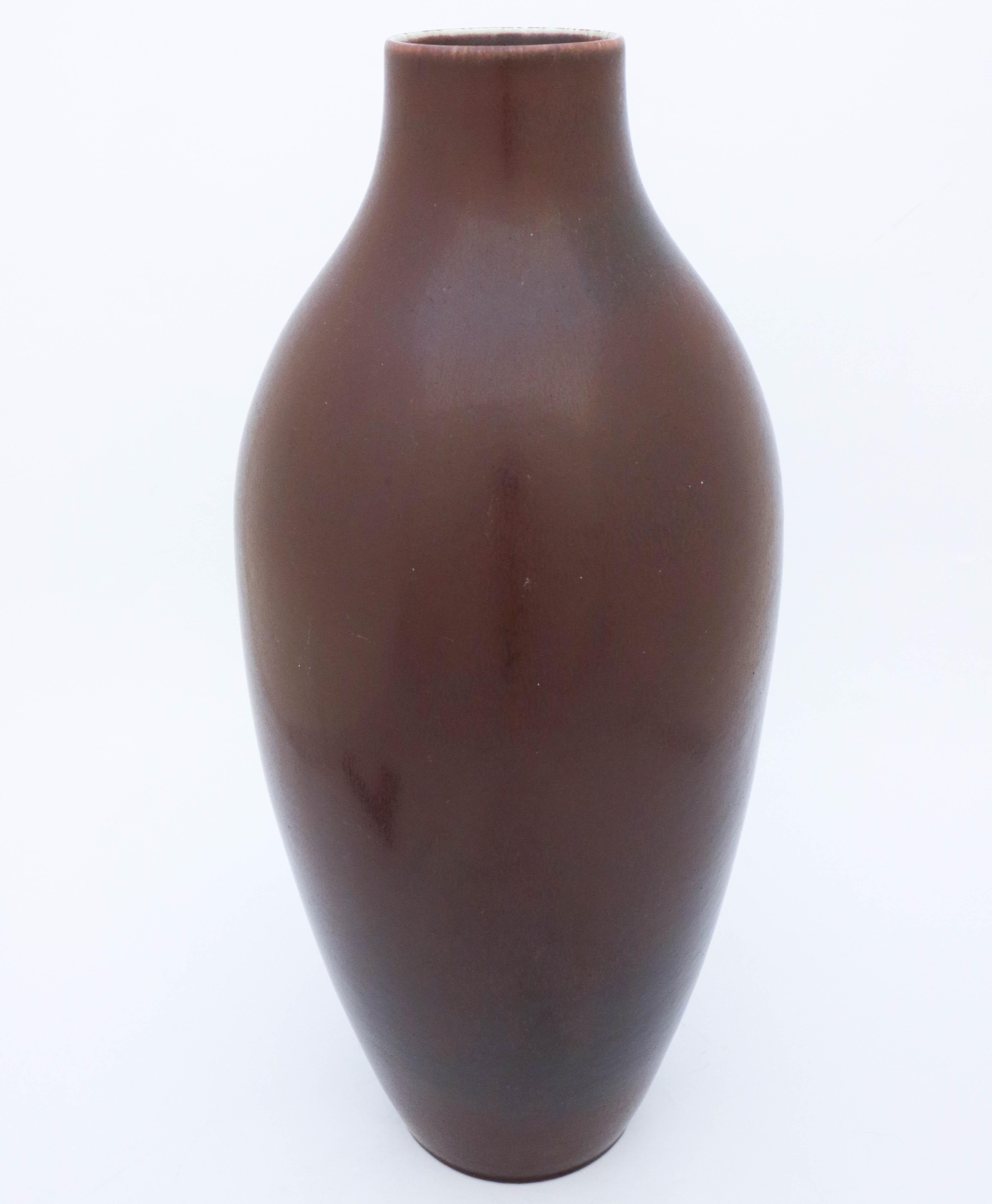 Large Floor Vase, Carl-Harry Stålhane, Rörstrand 1950s, Brown Stoneware 1