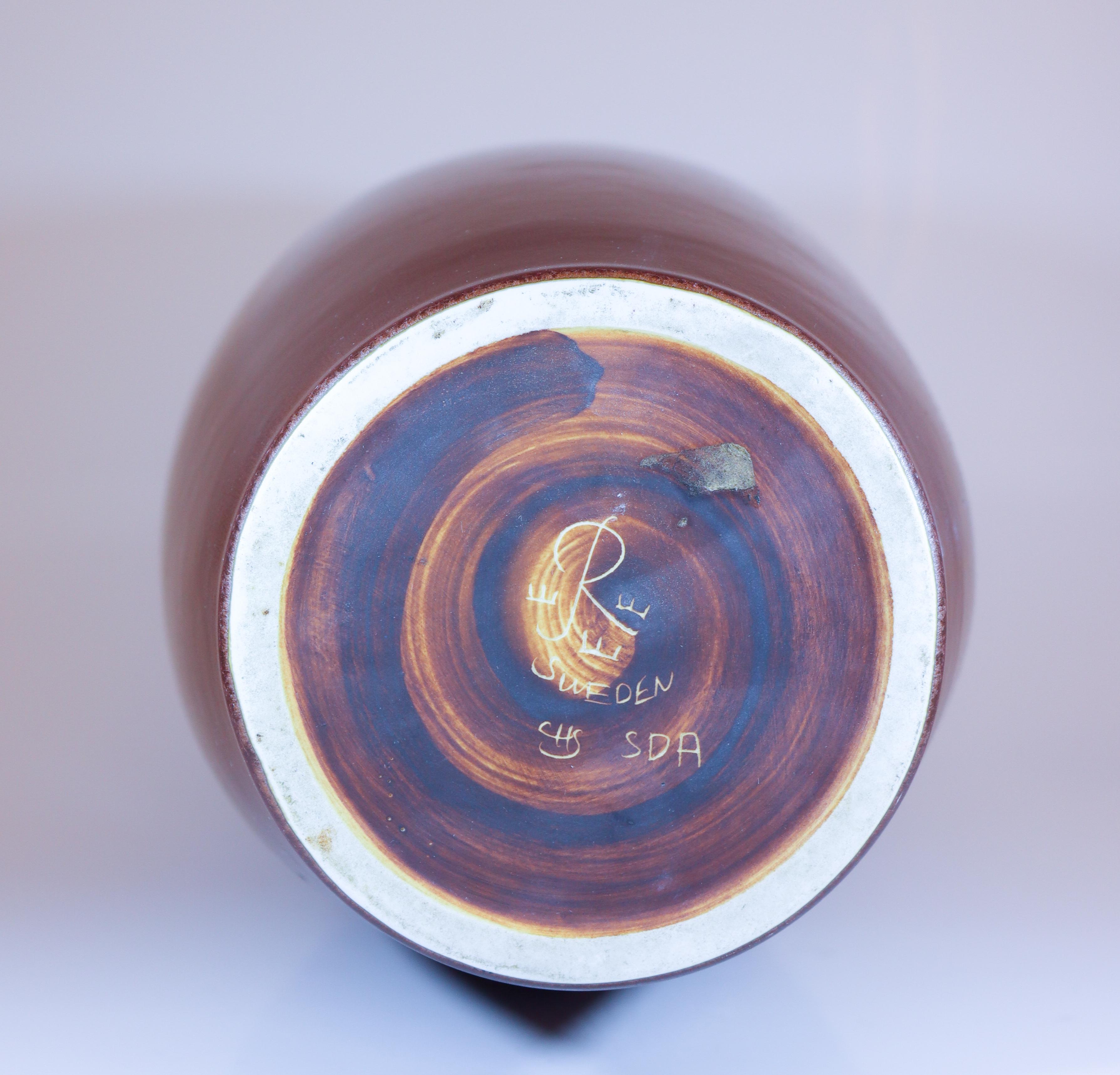 Grès Grand vase de sol, Carl-Harry Stålhane, Rörstrand 1950, grès Brown en vente