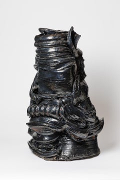 Grande vaso da terra in ceramica smaltata nera di Patrick Crulis, 2024