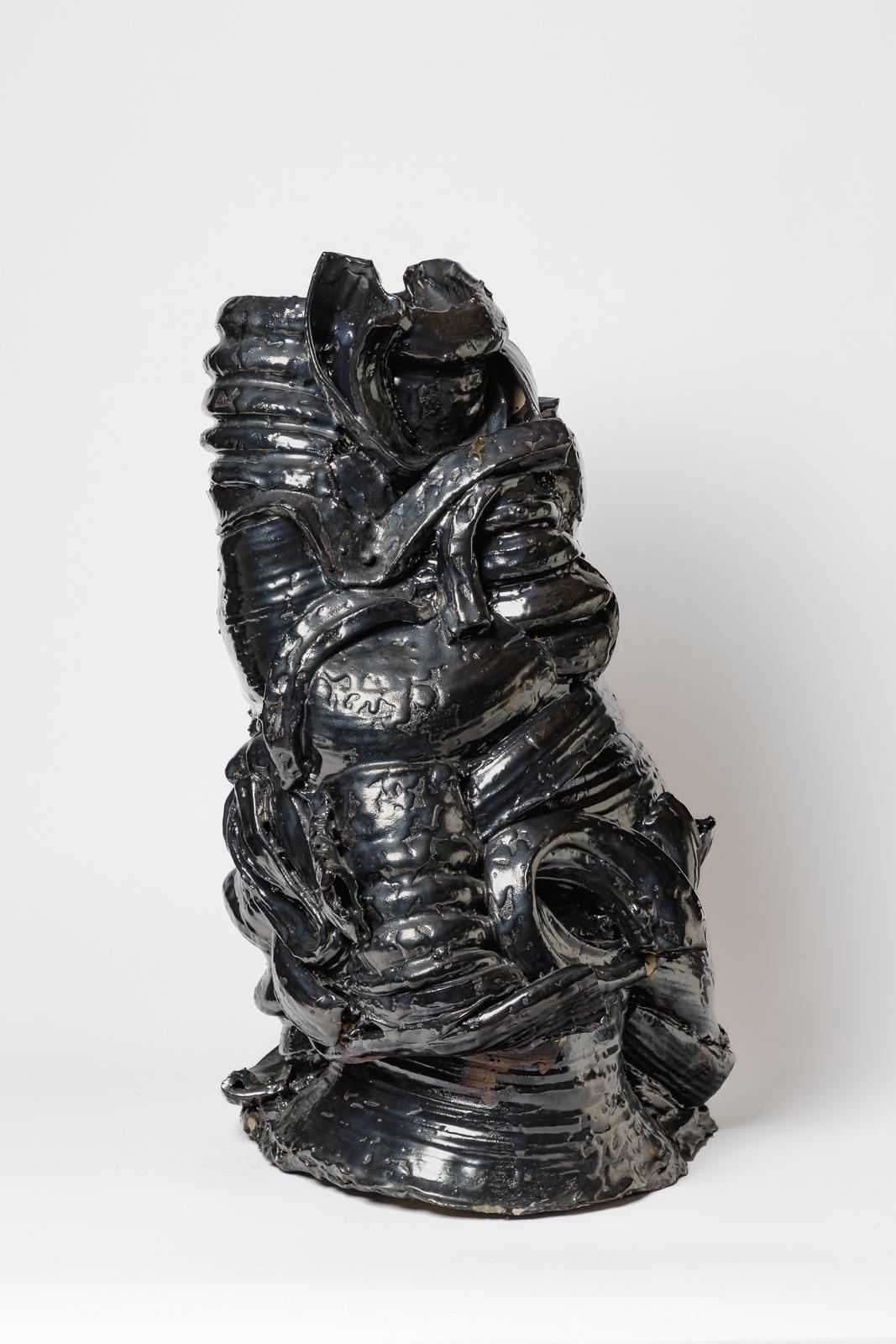 Beaux-Arts Grand vase de sol en céramique émaillée noire de Patrick Crulis, 2024 en vente