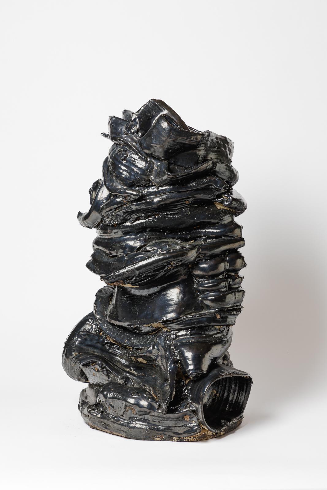 Français Grand vase de sol en céramique émaillée noire de Patrick Crulis, 2024 en vente