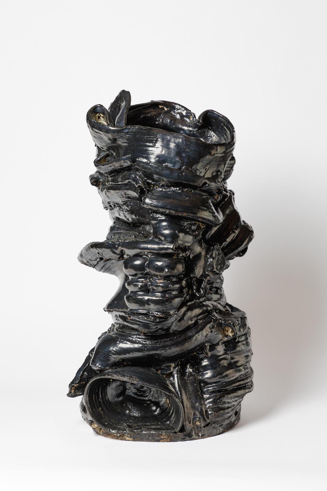 Grand vase de sol en céramique émaillée noire de Patrick Crulis, 2024 Neuf - En vente à Saint-Ouen, FR