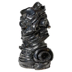 Large floor vase in black glazed ceramic by Patrick Crulis, 2024