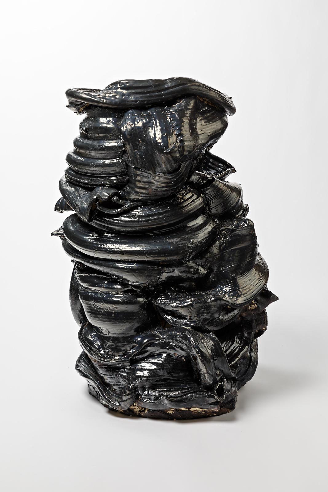 Beaux Arts Large floor vase in glossy and matt black glazed ceramic by Patrick Crulis, 2022