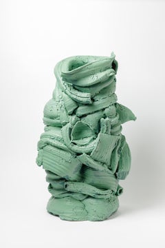 Grand vase de sol en céramique émaillée verte de Patrick Crulis, 2022