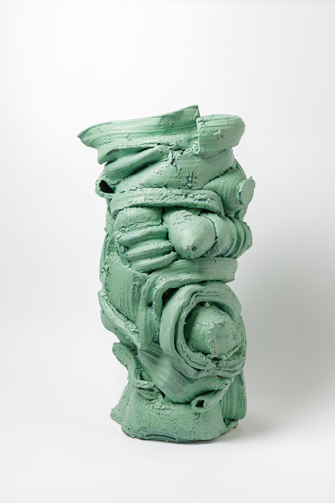 Beaux Arts Large floor vase in green glazed ceramic by Patrick Crulis, 2022 For Sale
