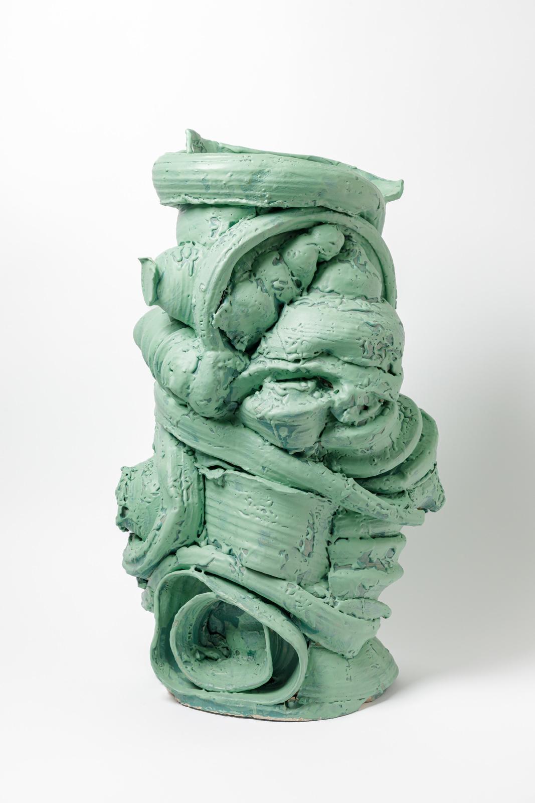 Large floor vase in green glazed ceramic by Patrick Crulis, 2022 In New Condition For Sale In Saint-Ouen, FR