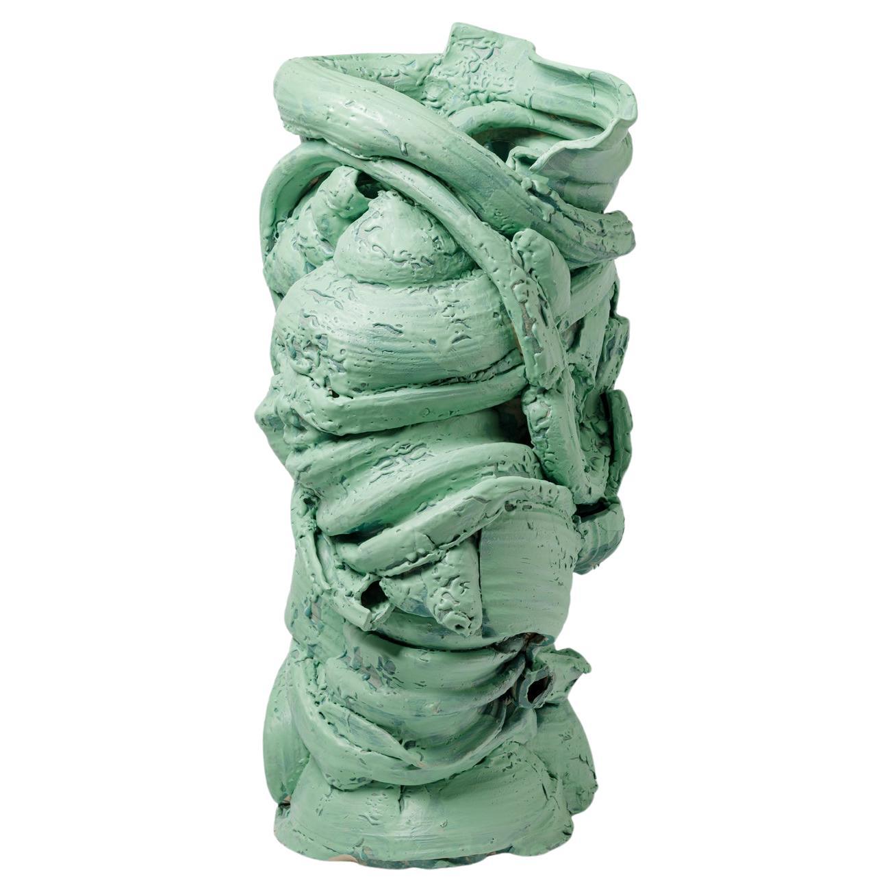 Large floor vase in green glazed ceramic by Patrick Crulis, 2022 For Sale