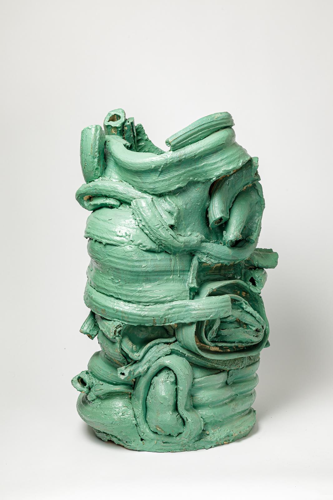 French Large floor vase in green glazed ceramic by Patrick Crulis, 2023.