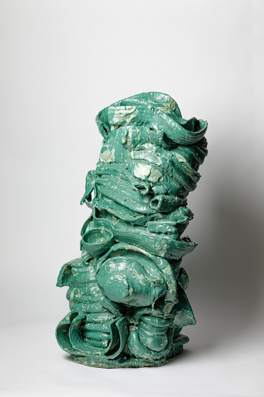 Large floor vase in green glazed ceramic by Patrick Crulis, 2024 im Zustand „Neu“ im Angebot in Saint-Ouen, FR
