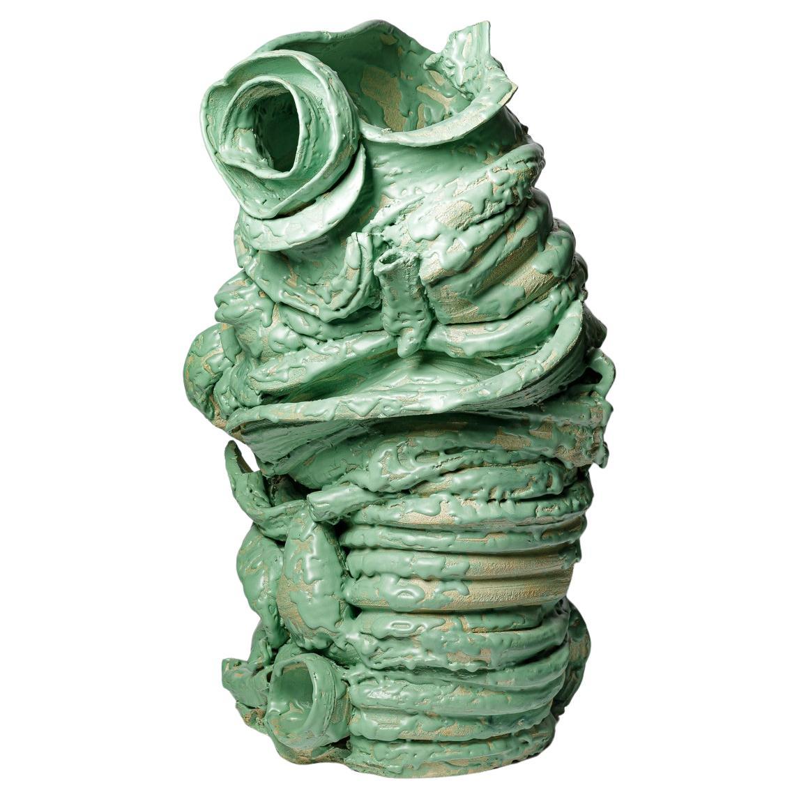 Grand vase de sol en céramique émaillée verte de Patrick Crulis, 2024 en vente